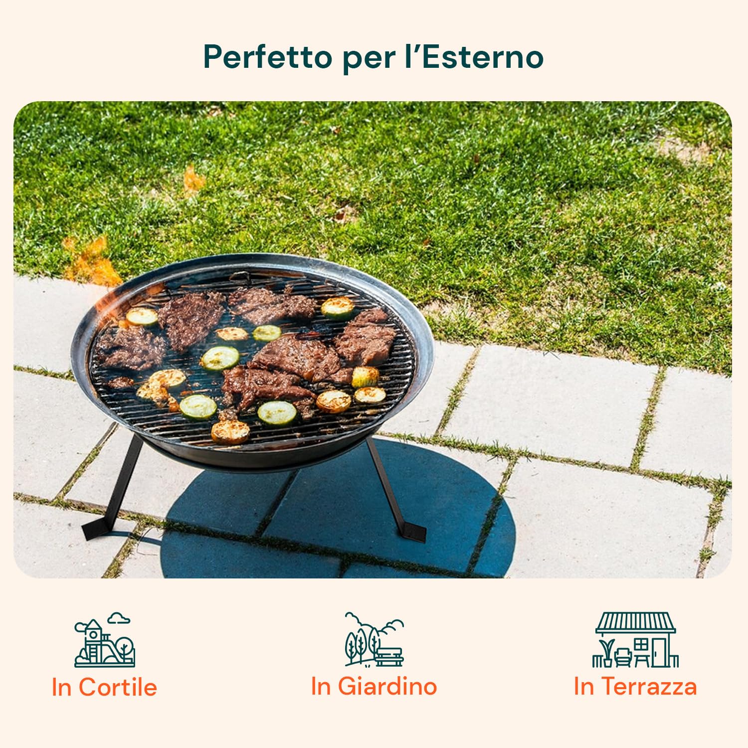 Avilia Braciere da Giardino 52 cm – Braciere da Esterno in Metallo Resistente al Calore per Riscaldamento e BBQ, Fornacella a Carbone Compatta per Griglia Barbecue e Atmosfera Outdoor