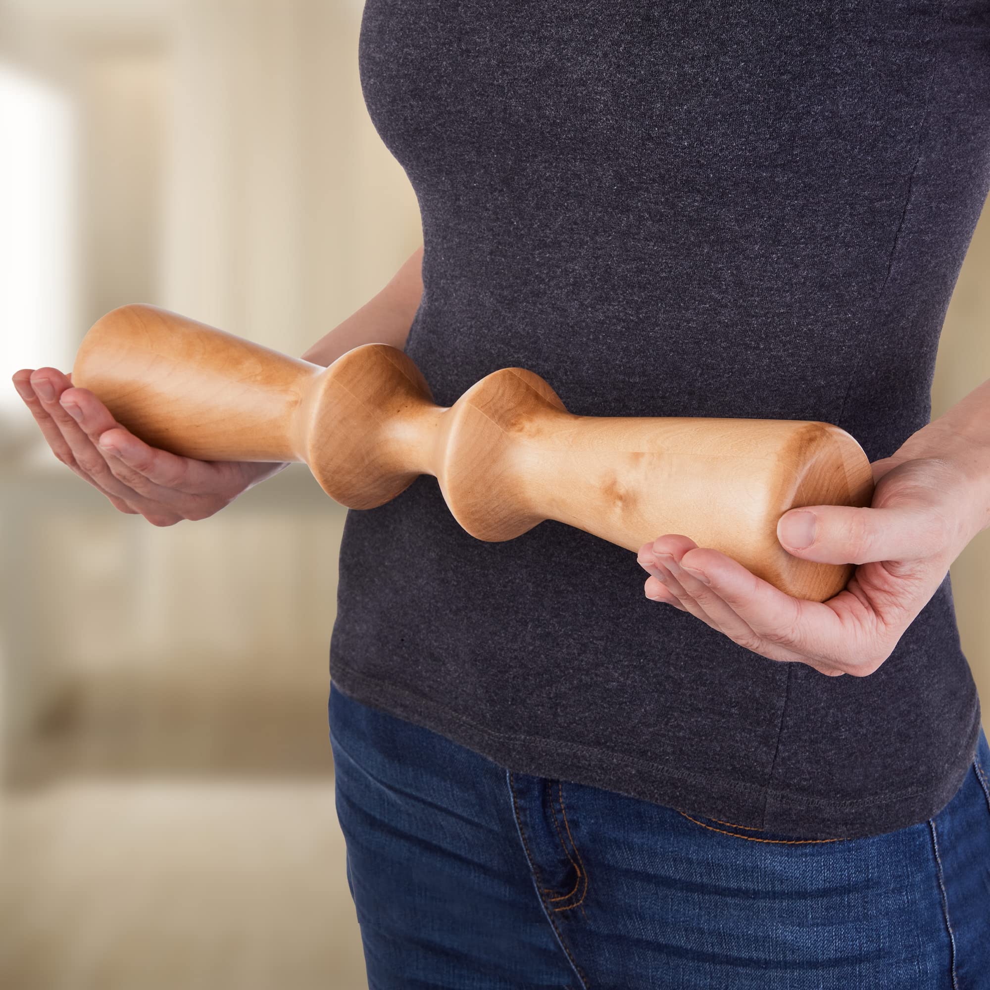 EarthLite Massage-Rückenrolle aus Holz, tiefes therapeutisches Massagewerkzeug, Rückenschmerzlinderung und Triggerpunktfreigabe (38,1 cm)