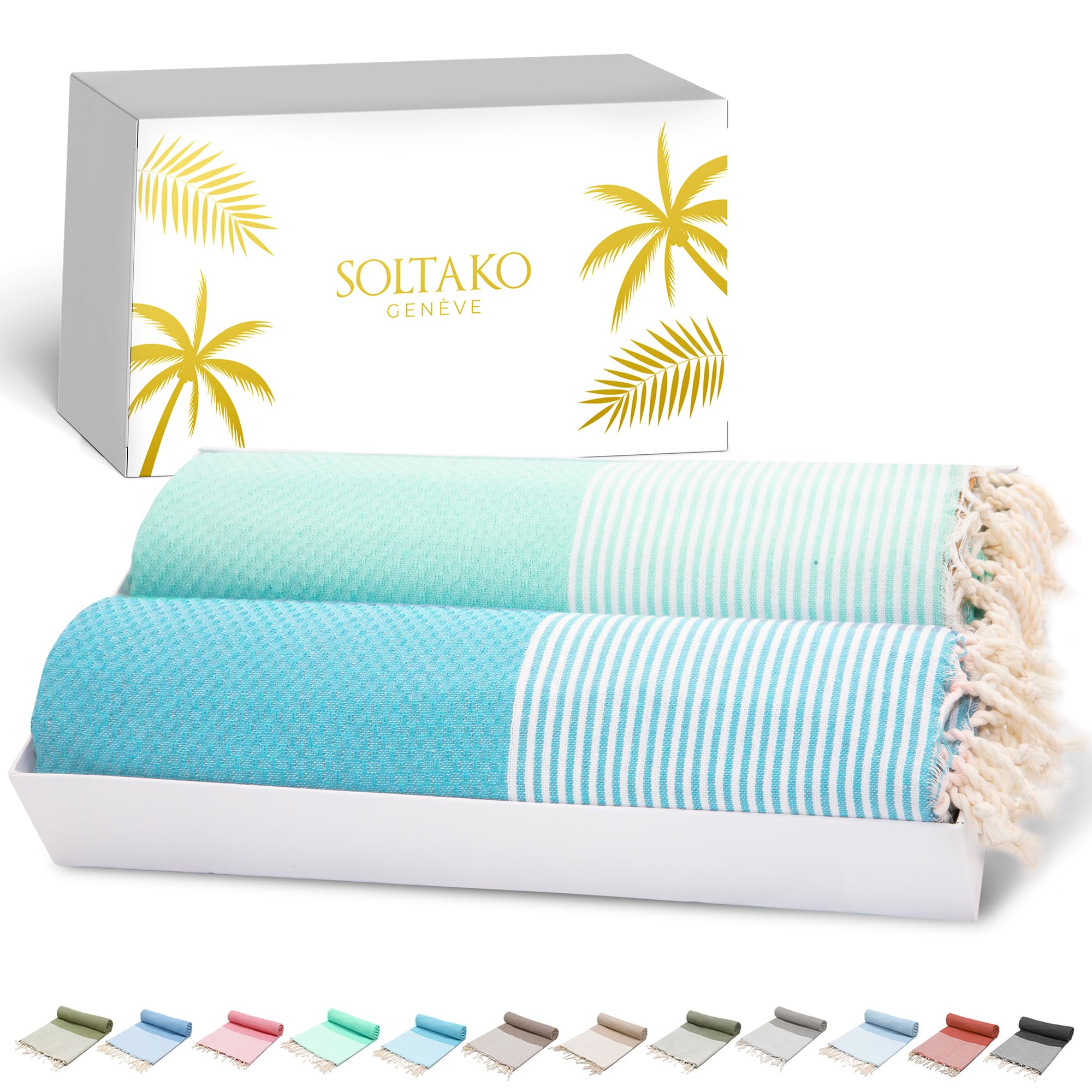 SOLTAKO Toalla Playa - Fouta Peshtemal XXL - Toallas de 100% Algodón Turco Grande - Toalla de Hammam para Sauna Playa Fitness Yoga Deporte - Superabsorbente y Ligera (100 x 200 cm)