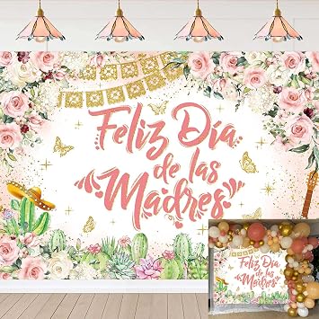 Feliz Dia de las Madres Banner Backdrop 8x6FT Rose Gold Flowers Happy Mothers Day Photography Background Mexican Mothers Day Party Decorations Supplies Photo Props