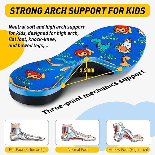 Miniatura 3 de Brvatoe Plantillas ortopédicas para zapatos con soporte de arco para niños, insertos para pies planos, fascitis plantar, almohadillas atléticas,