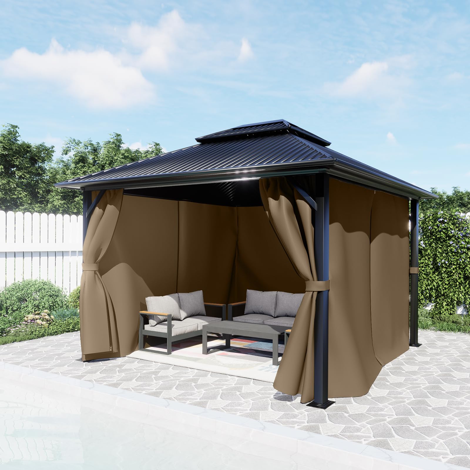 Photo 1 of BPS 10' x 10' Gazebo Privacy Curtains with Double Zipper, 4-Panels Side Wall Universal Gazebo Side Panels Replacement for Patio, Outdoor Canopy, Garden and Backyard (Curtain Only)