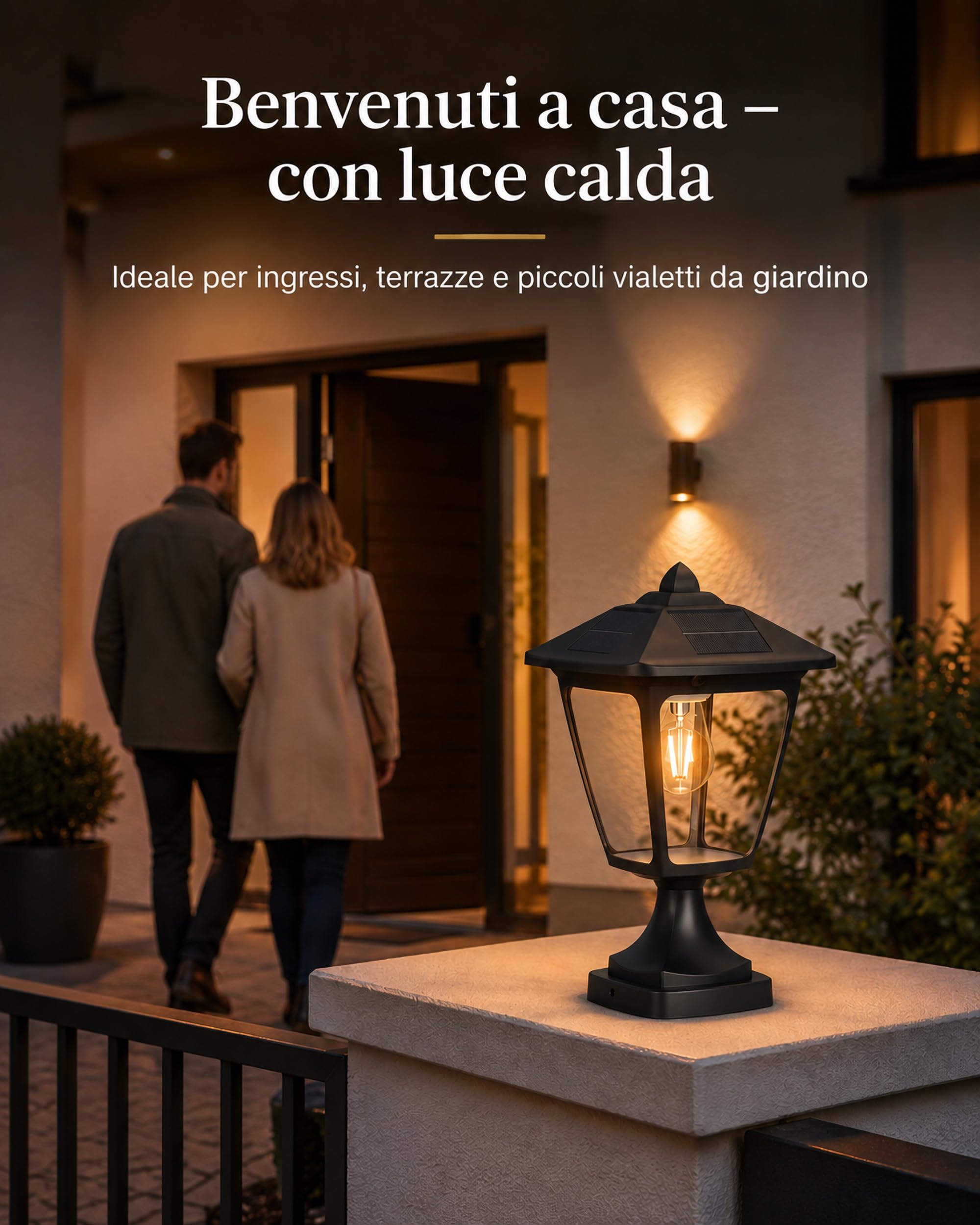 FREEUP Lampione Solare da Esterno, IP44 Lanterna da Giardino, 3000K