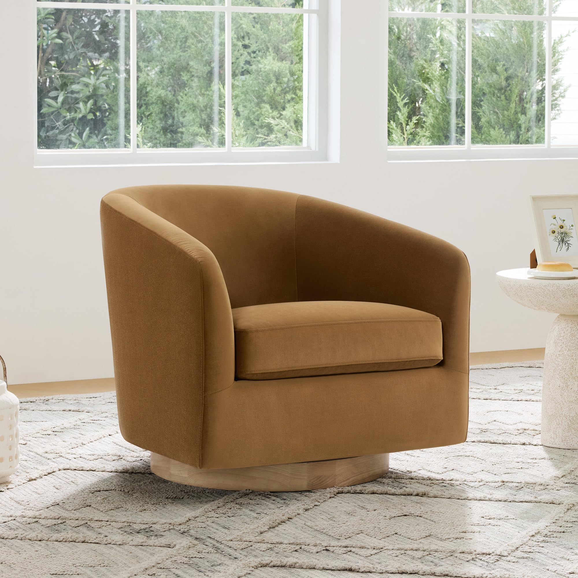 CHITA Swivel Accent Chair, Fully Assembled Velvet Barrel Armchair