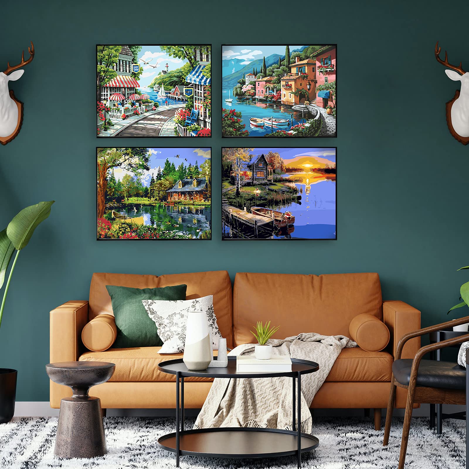 Pehciroe Pintura por números, adultos, principiantes, niños, manualidades, pintura al óleo, kit de pintura al óleo sobre lienzo con 3 pinceles para regalo, para decoración del hogar, 50 x 40 cm
