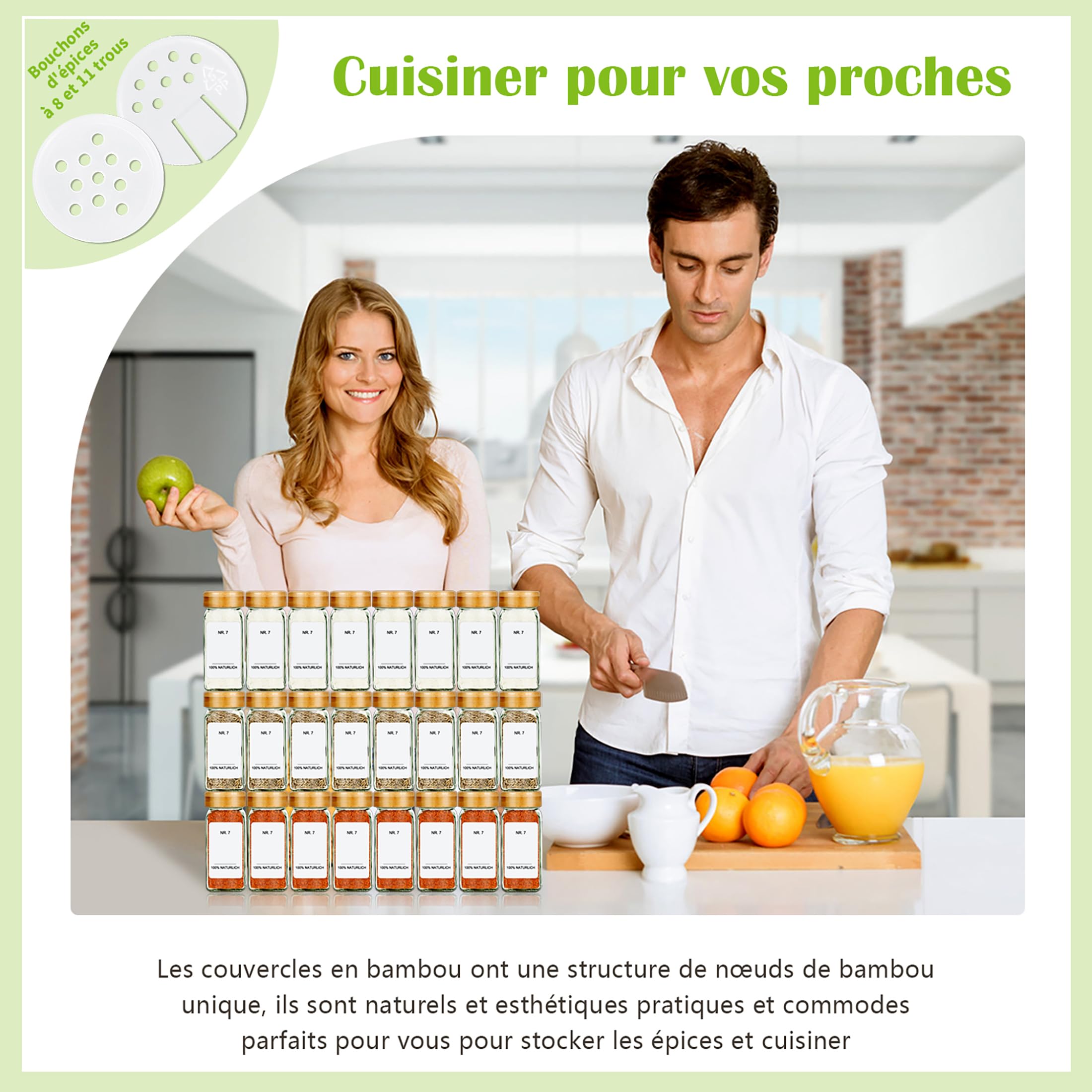 SAEIV Set de 35 Pots à Épices Carrés en Verre et Bois