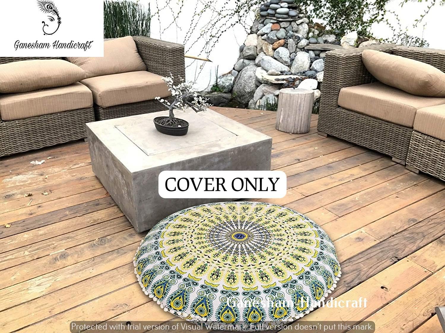 GANESHAM Indian Seating Meditation Floor Pillow Boho Handmade Decor Throw Pillow Cushion Cover