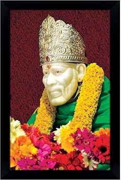 Elegant And Religious God Photo Frame Sai Baba Poster With Frame Black Wall Frame Deity Photo Frame Wall Decor For Home/Office/Temple