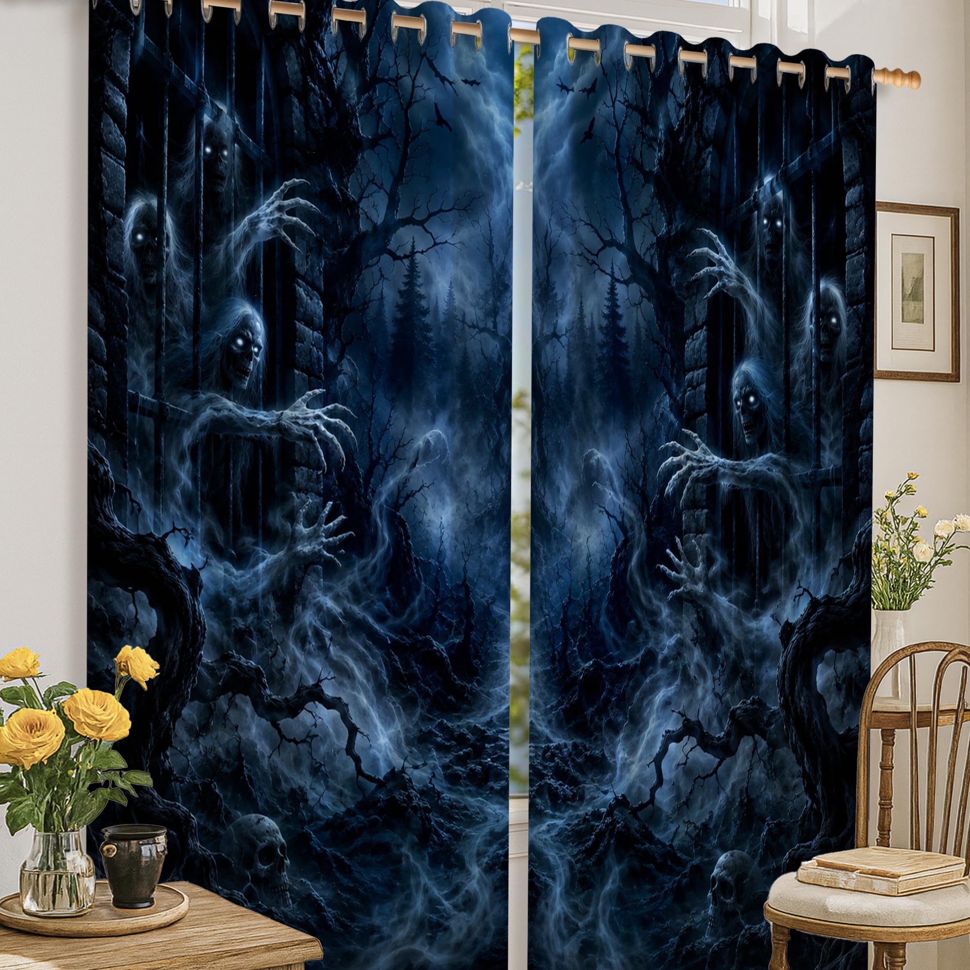 Rideaux occultants sans plis Halloween 132x160 pour chambre et appartement
