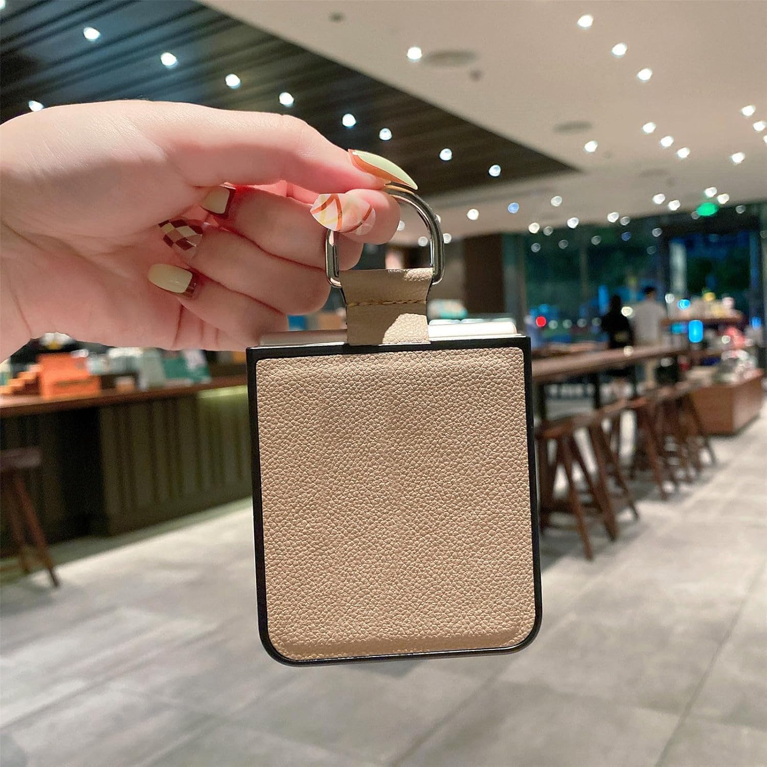 Hard PC Flip Cover For Motorola Razr Ultra 2025 Case with Ring Holder, Finger Ring Strap Holder | PU Leather Anti-fingerprint Shockproof Protective Moto RazrUltra-2025 Cove For Women Men Beige image 9 of 9 B0D988PQ6L