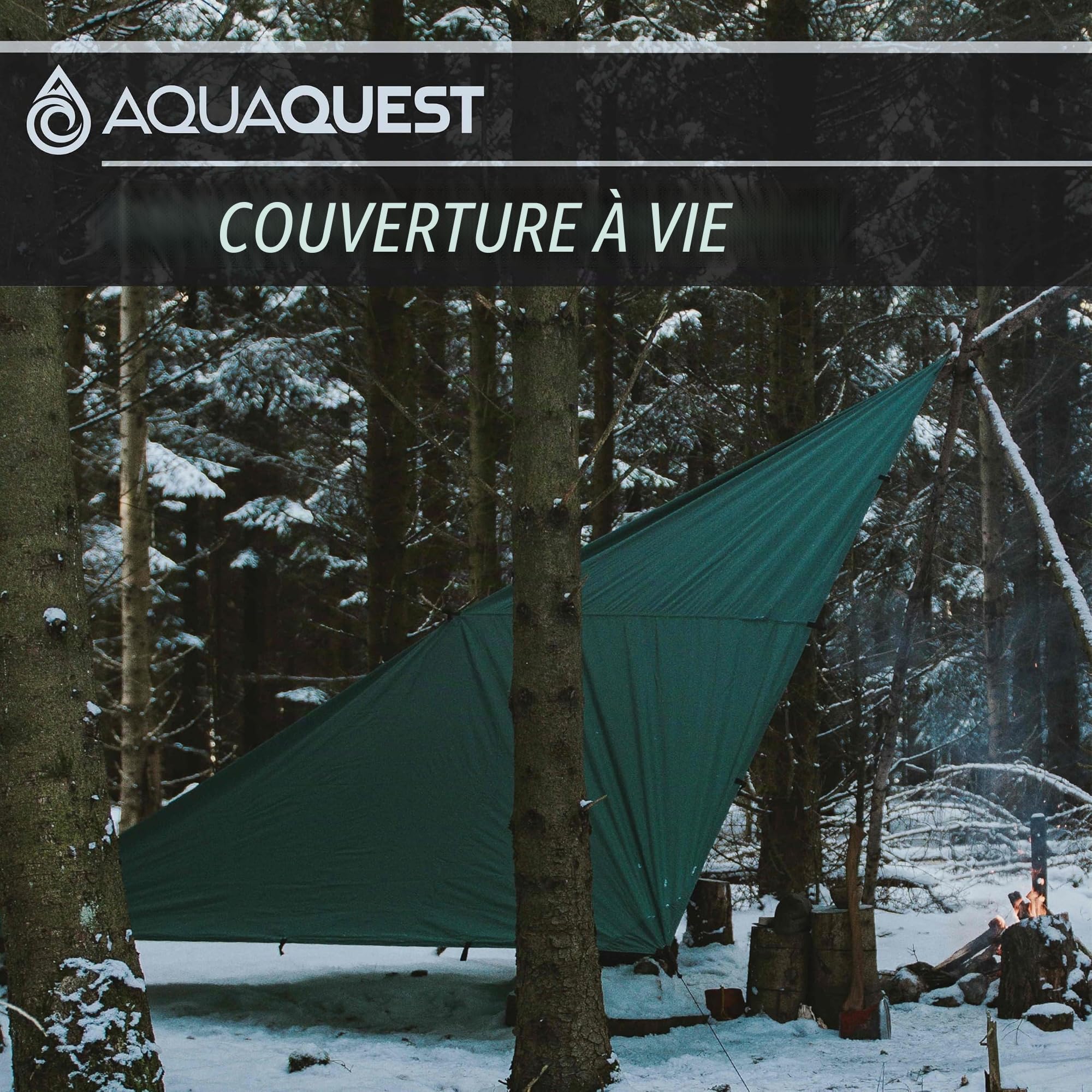 Aqua Quest Guide Bâche Carrée 3 x 3 m Verte - Abri de Randonnée Ultra-léger et Imperméable en Ripstop Sil Nylon pour Camping Tente - Parfait pour Le Hamac
