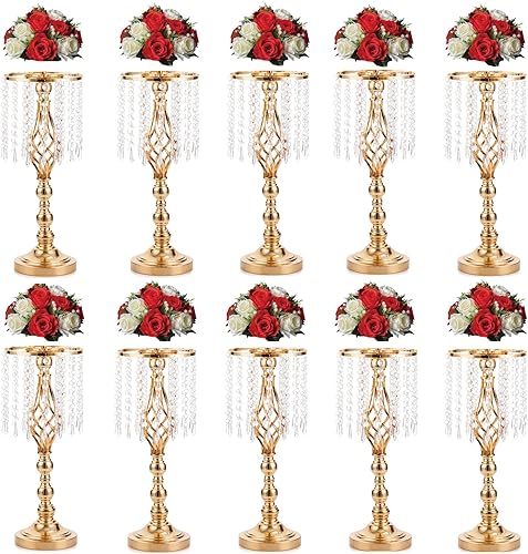 NUPTIO Juego de 10 jarrones de boda y 10 flores artificiales para centros de mesa de boda