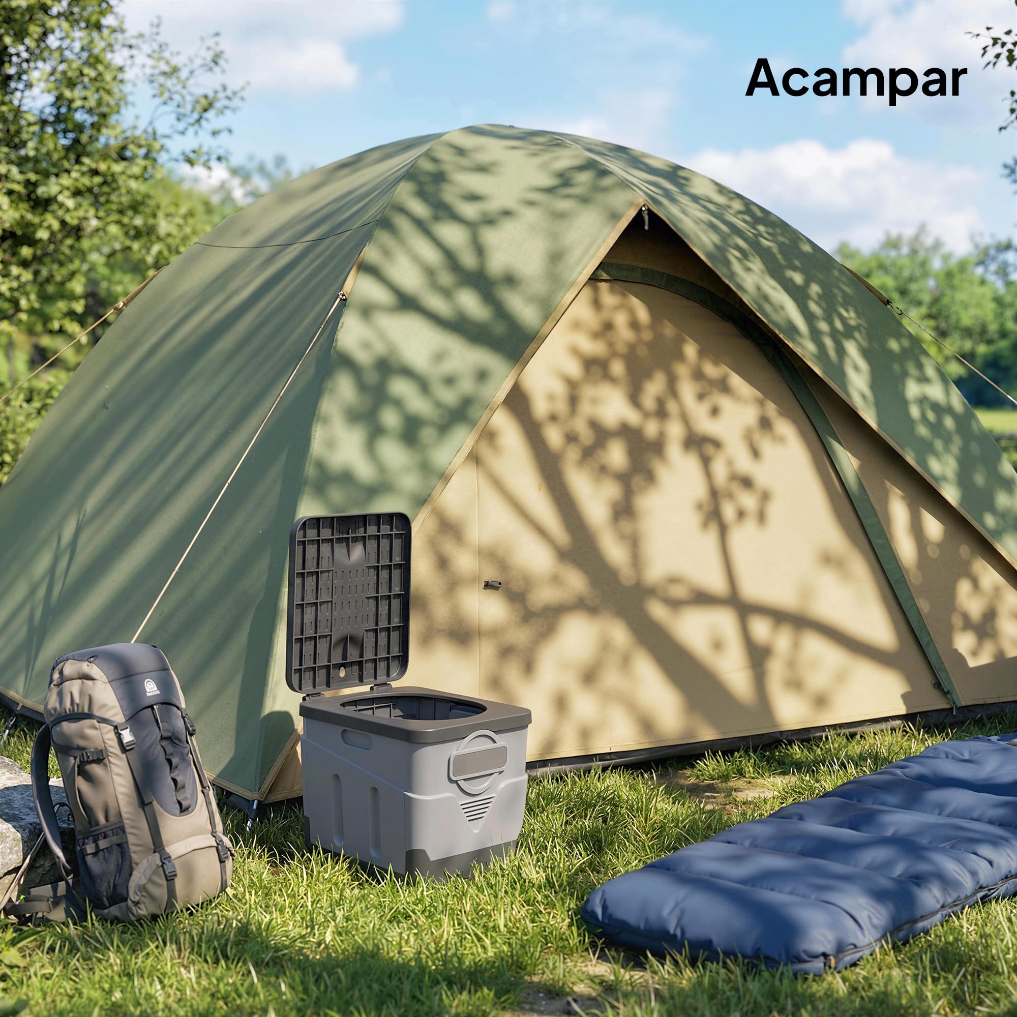 Outsunny Inodoro Portátil, WC Portátil de PP con 12 Paquetes de Agente Solidificante y 12 Bolsas, Carga 100 kg, Inodoro Plegable para Exterior, Camping, Acampar, Senderismo, 34x29x30 cm, Gris Oscuro