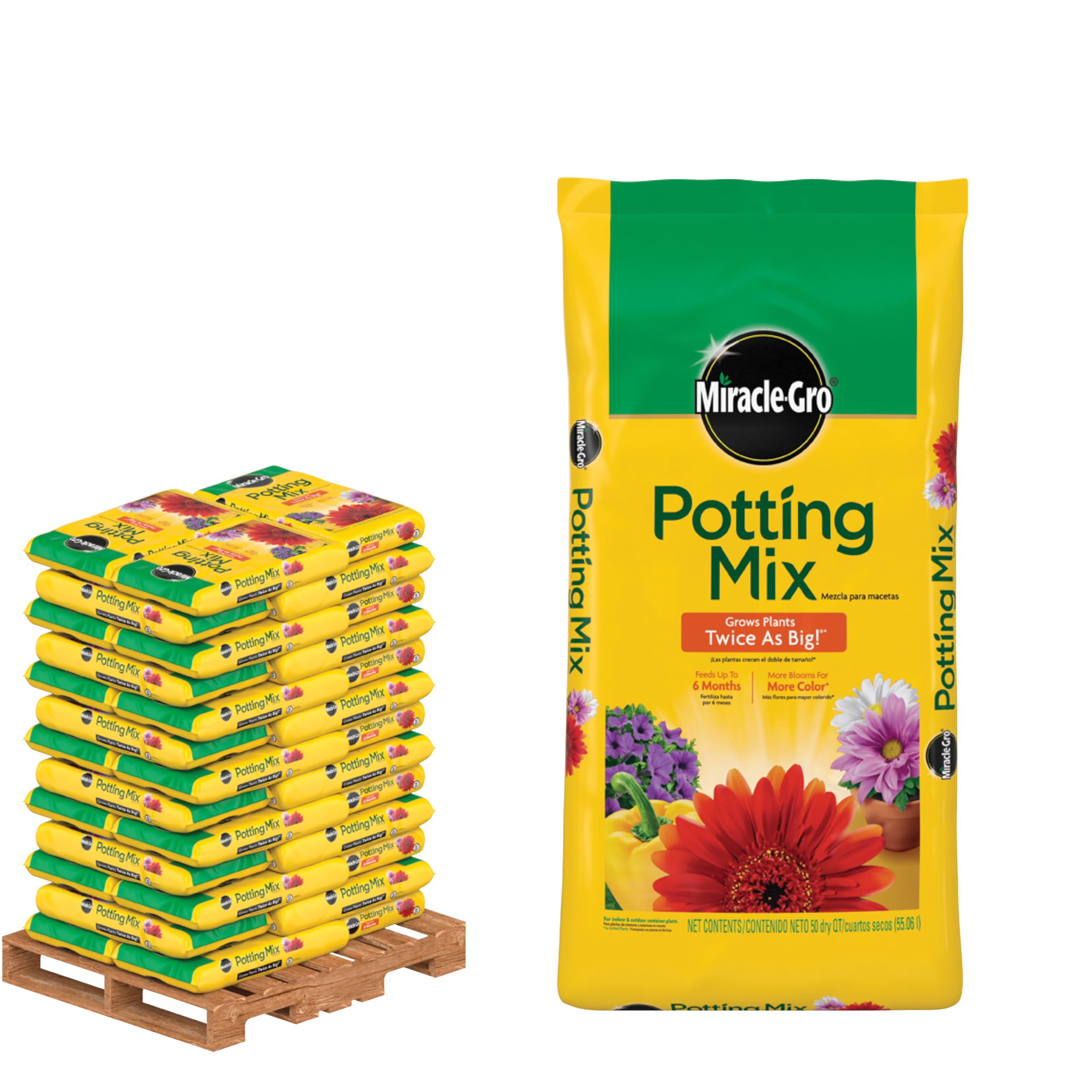 Amazon.com: Miracle-Gro Potting Mix - Potting Soil for Vegetables, Flowers,  Annuals, Perennials, Shrubs and Other Container Potted Plants, Feeds up to  6 Months, 50 qt. (39-Bag Pallet) : Patio, Lawn & Garden