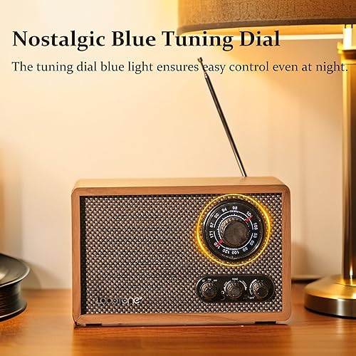 Miniatura 3 de LoopTone Radio AM FM para el hogar, radio de madera retro Bluetooth con entrada AUX, conector para auriculares, radio de mesa vintage con control de