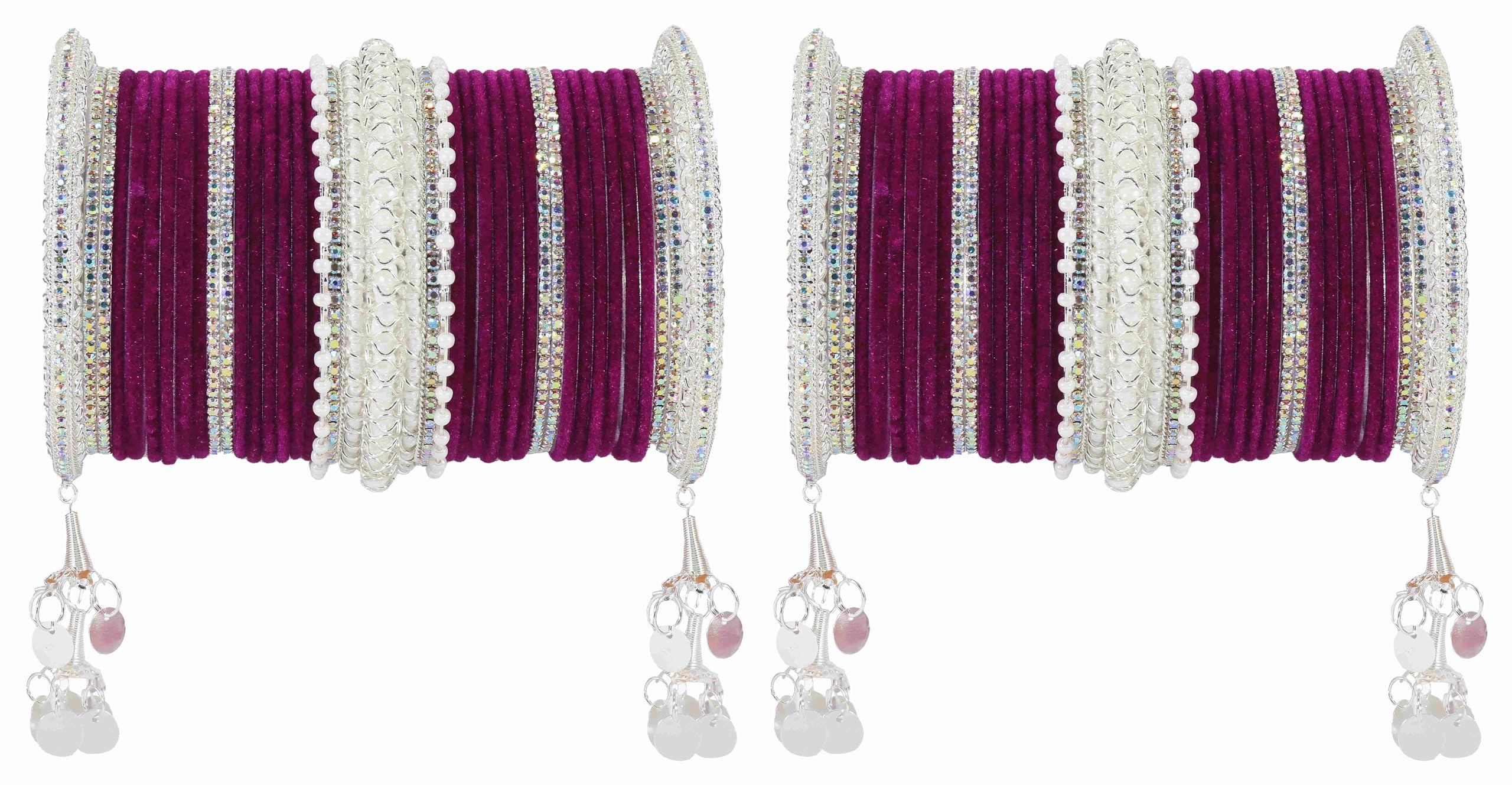 LAVAZZA Gold Plated Designer Bridal Chuda Set with Latkan Pearls Moti Diamond Stone Punjabi Chooda Bridal Jewellery Fashion Accessories Velvet Bangles Rajasthani Chuda chura set-(Chuda8-Purple-2.6) (B0CN3HQ8RL) Amazon Price History, Amazon Price Tracker