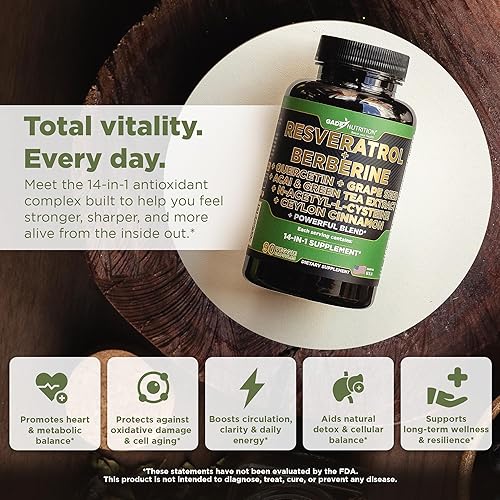 Miniatura 2 de Resveratrol 6000 mg berberina 3000 mg Quercetina 2000 mg extracto de semilla de uva 3000 mg extracto de té verde N-acetil cisteína - Suplemento