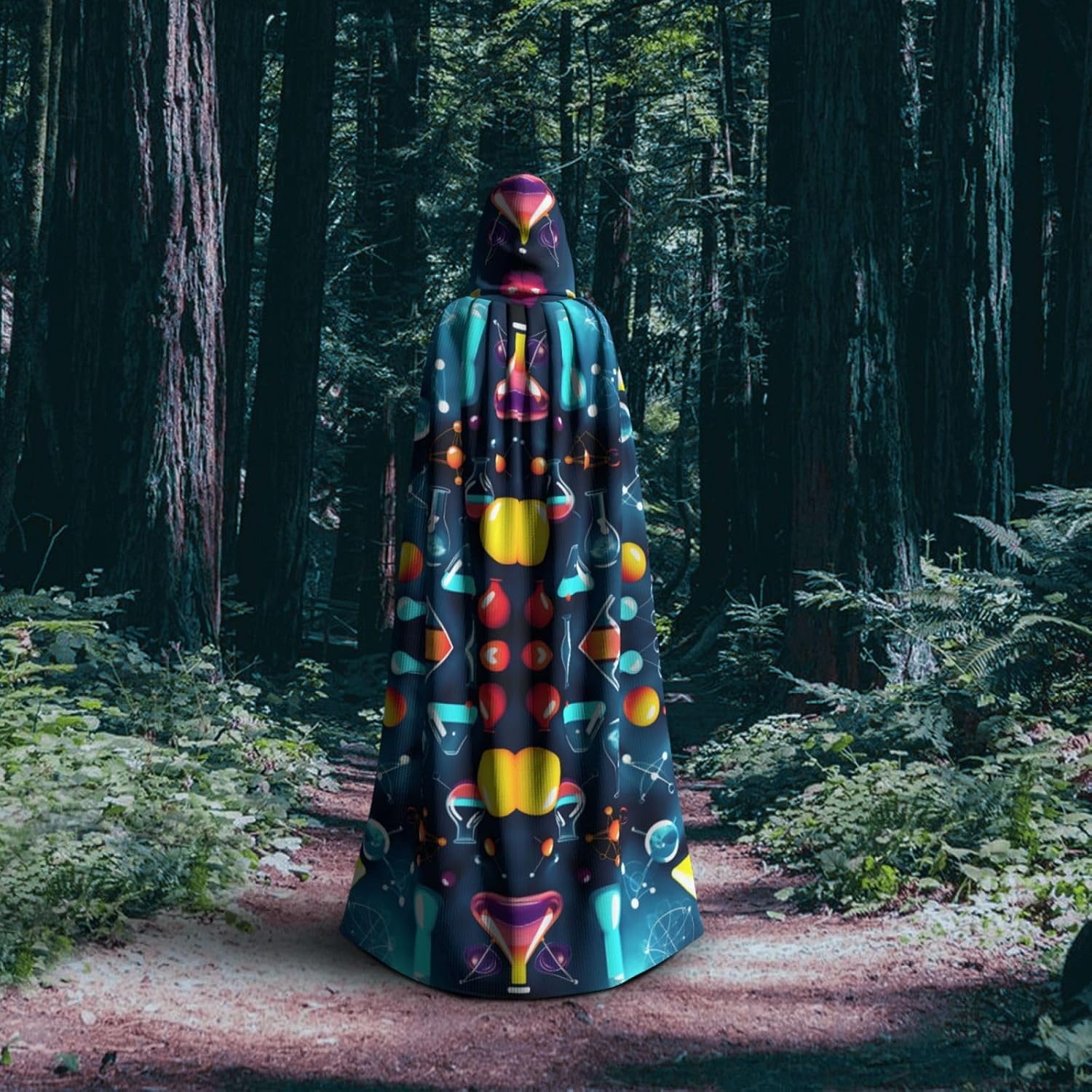 Abstract Science Chemistry print Halloween Hooded Robe Cloak for Adult Men Women Wizard Vampire Knight Fancy Cape Costume