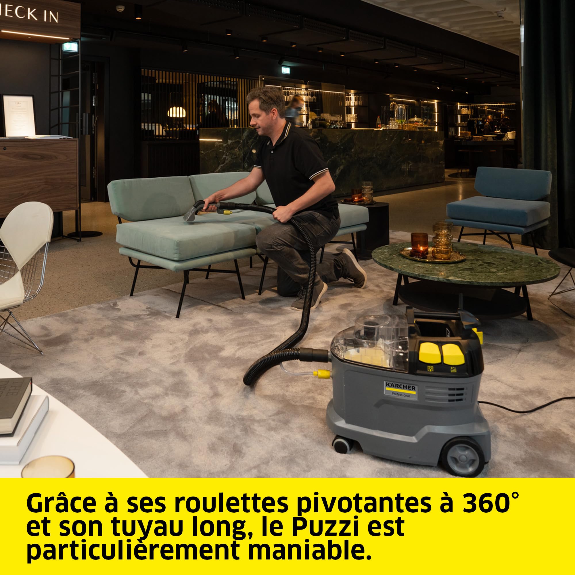 Kärcher Injecteur-extracteur Puzzi 8/1, pour tissus d'ameublement et surfaces textiles, réservoir d'eau : 8 l, rendement de surface : 12-18 m²/h, poids : 8,6 kg, buse ergonomique