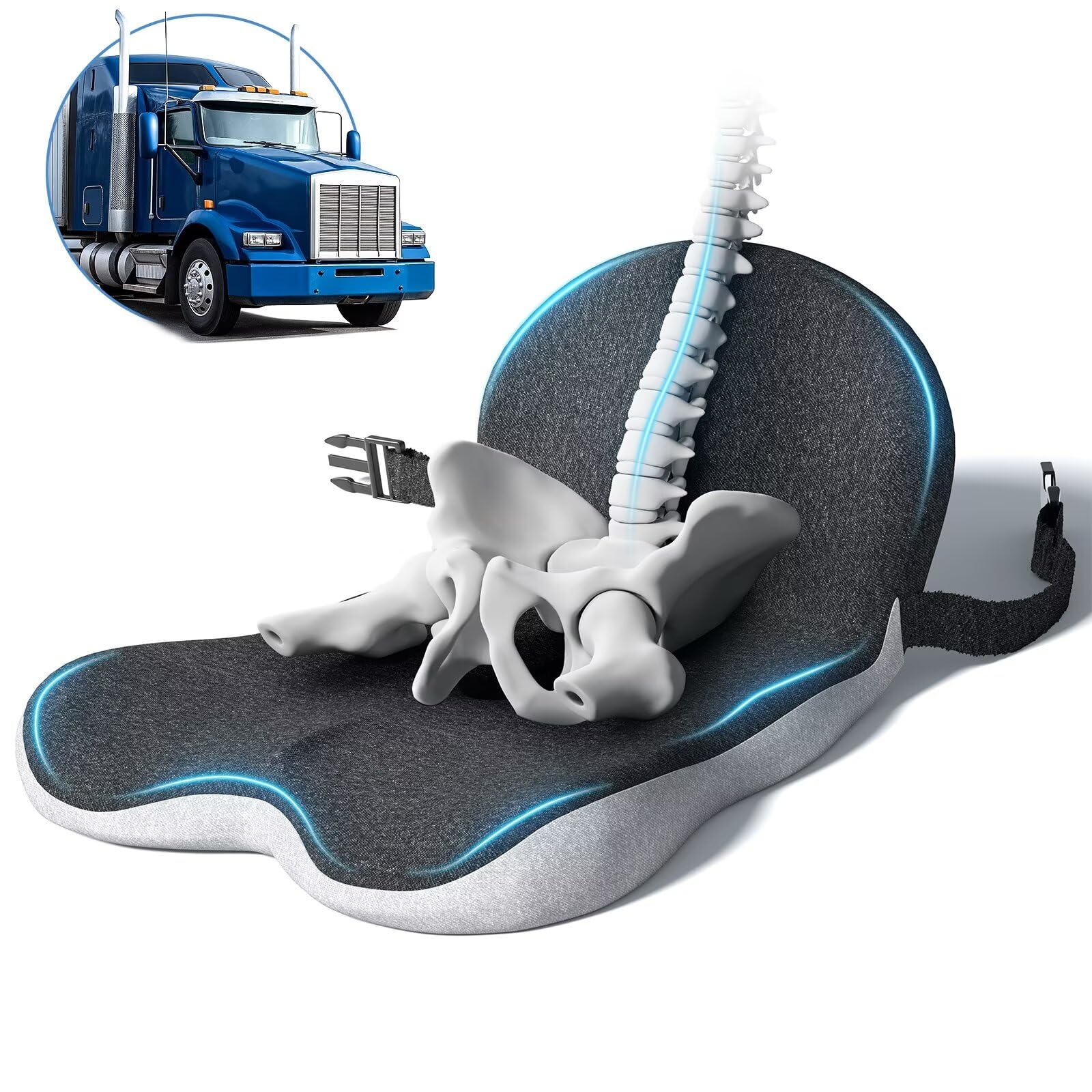 QEGOON Car Seat Cushion - Memory Foam L-Shaped with Lumbar Support & Anti-Slip Design for Long Driving Comfort