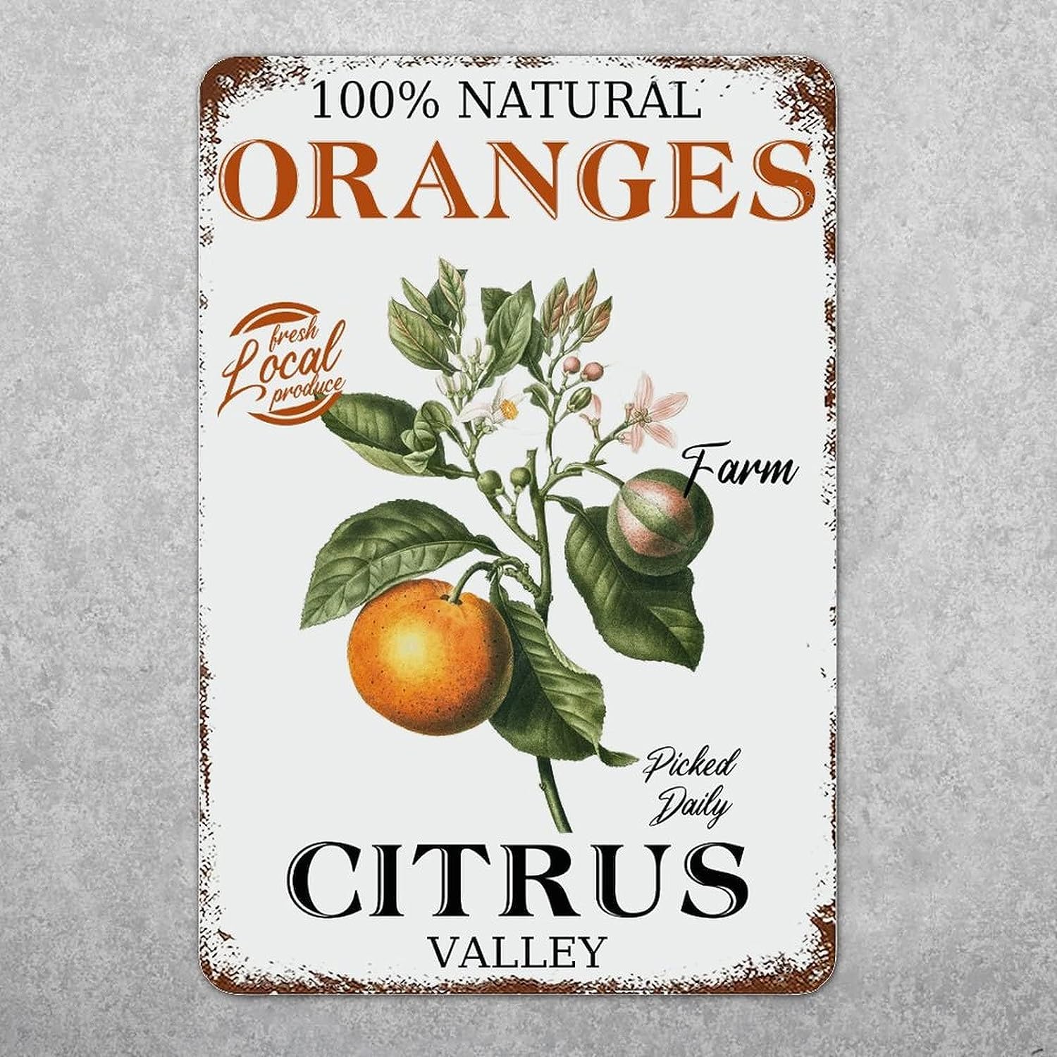 Material_tin20 Farmers Market Oranges Fruit Tin Sign Farm Style Peaches Farmhouse Kitchen Decor Metal Sign Oranges Fruit Plaque Metal Sign Farmhouse Kitchen Rustic Country Decor 12X16 Inch