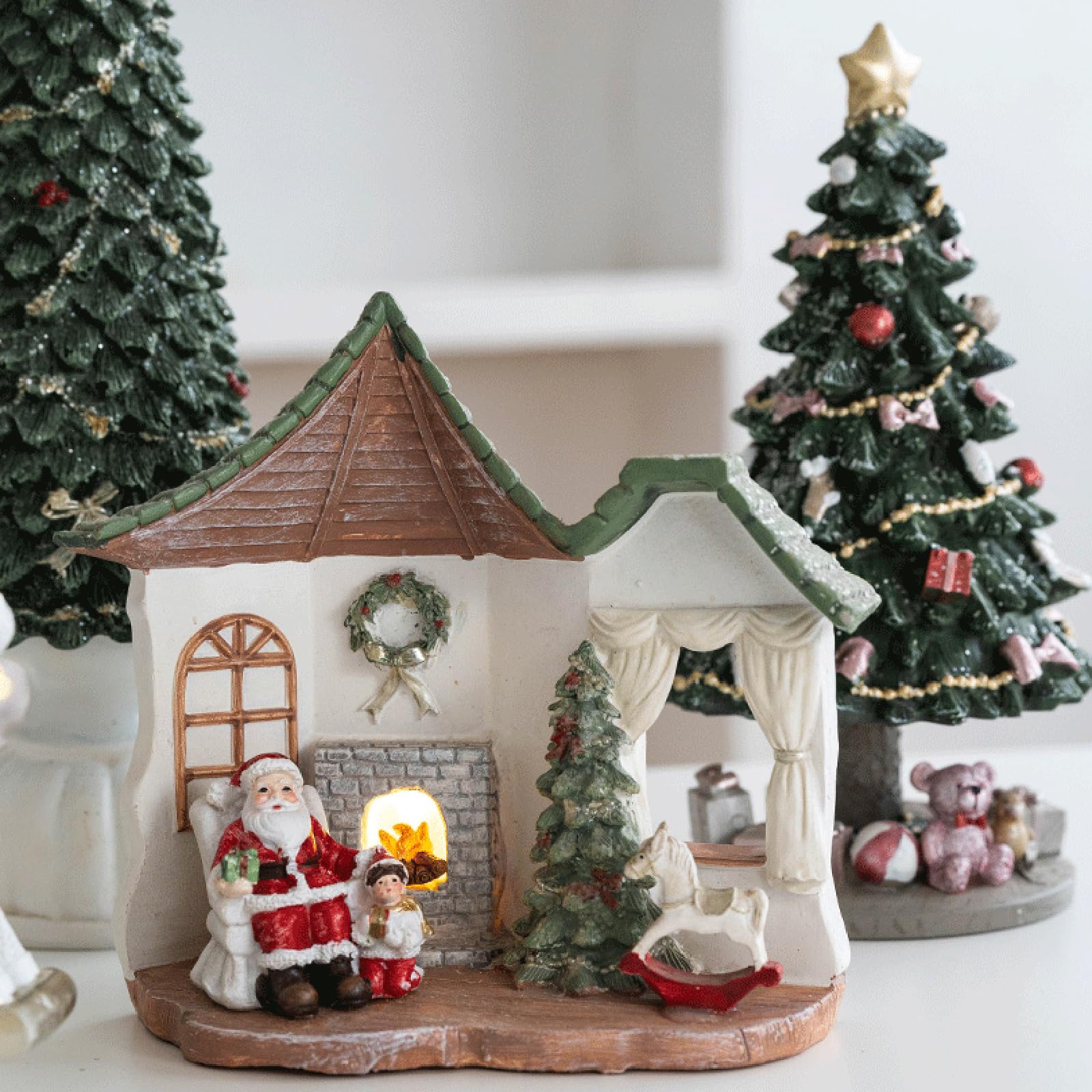 Estatua intrincada de resina para árbol de Navidad/casa, decoración de mesa, decoración pintada a mano, suministros de fiesta, decoración de escritorio de oficina