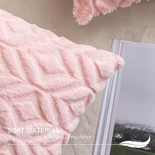 Miniatura 5 de AQOTHES Juego de 2 fundas de almohada de piel sintética de color rosa suave de 12 x 20 pulgadas, almohadas lumbares decorativas bohemias para sofá,