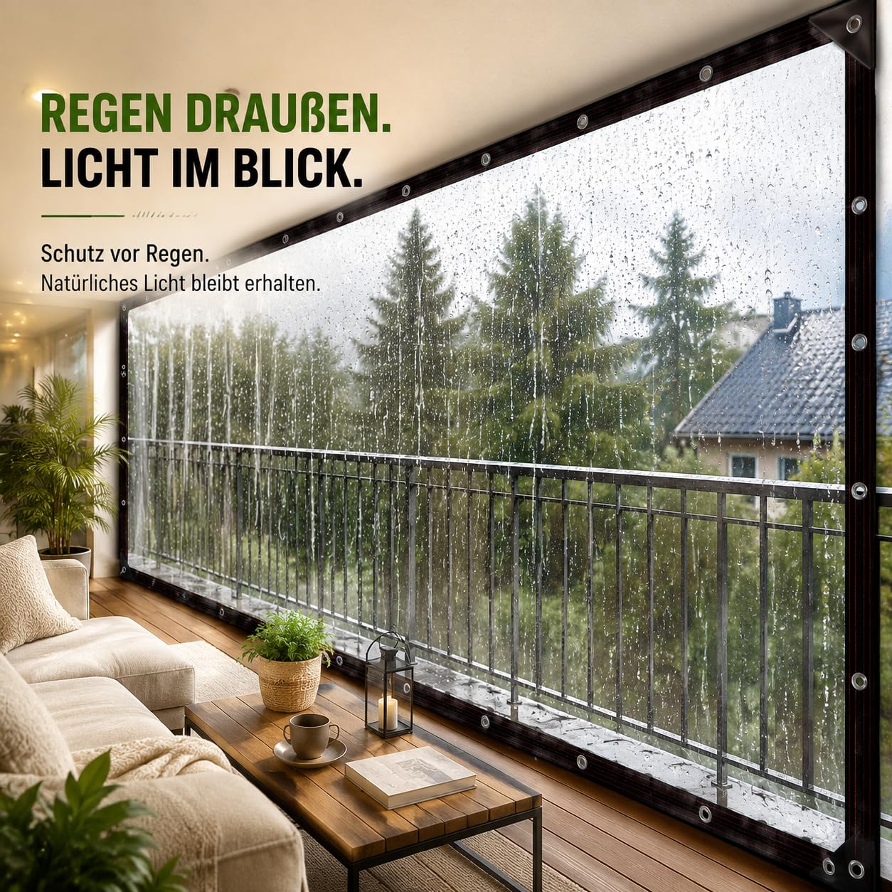 Plane transparent mit Ösen, wasserdichte Abdeckplane 3x4m