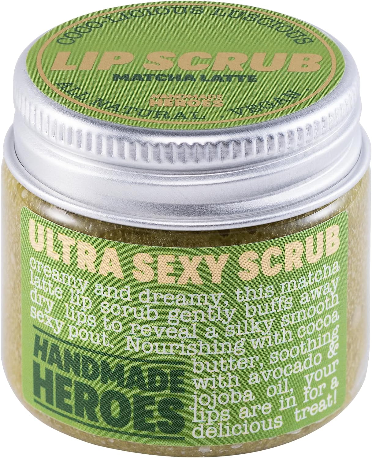 100% natuurlijke Handmade Heroes Lip Scrub, Vegan Coconut Lip Exfoliator – Zachte Exfoliant, Sugar Lip Polish en hydraterende voor schrale en droge lippen, 1 oz (Matcha Latte)
