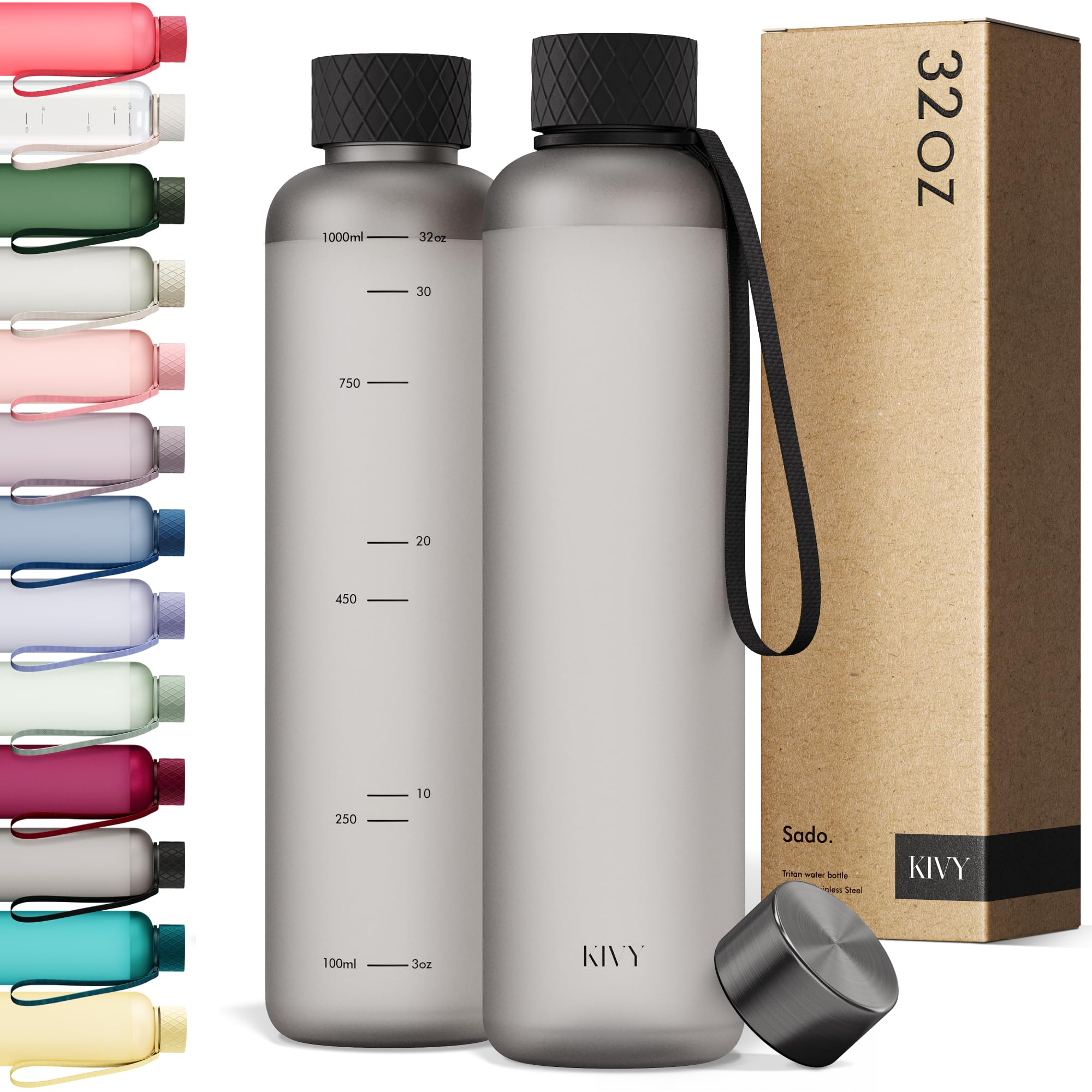 KIVY Slim Water Bottle 32oz Lightweight Shatterproof Fits Backpack Cupholder for Travel Sports School Gym - Black water