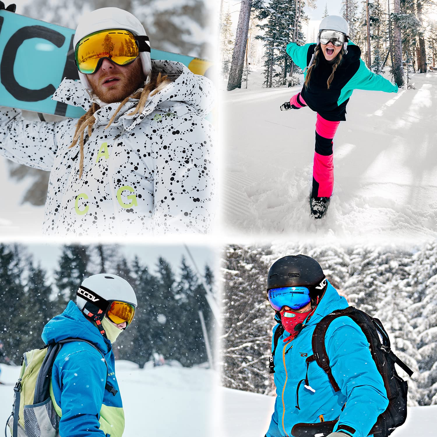 OTG Maschera da Sci, Occhiali da Sci Frameless con Doppia Lente Sferica Anti-nebbia, Maschere da Sci Snowboard 100% Protezione UV400 Per Uomo/Donna