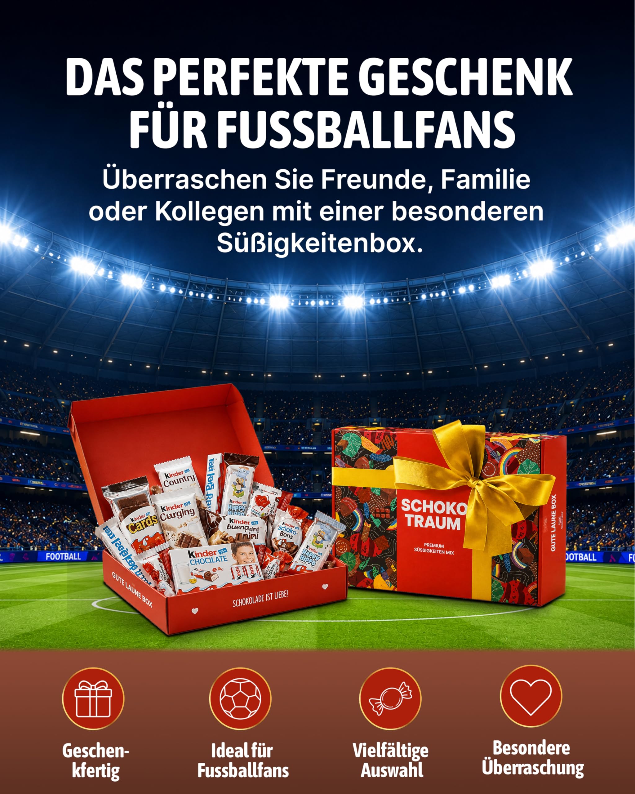 Süßigkeiten Box mit Kinderschokolade - "Schokotraum" von Candy Circle, Wunderschöne Süssigkeiten Box mit Bueno, Kinder Schokolade und Kinder Country, als Geschenk oder Naschbox