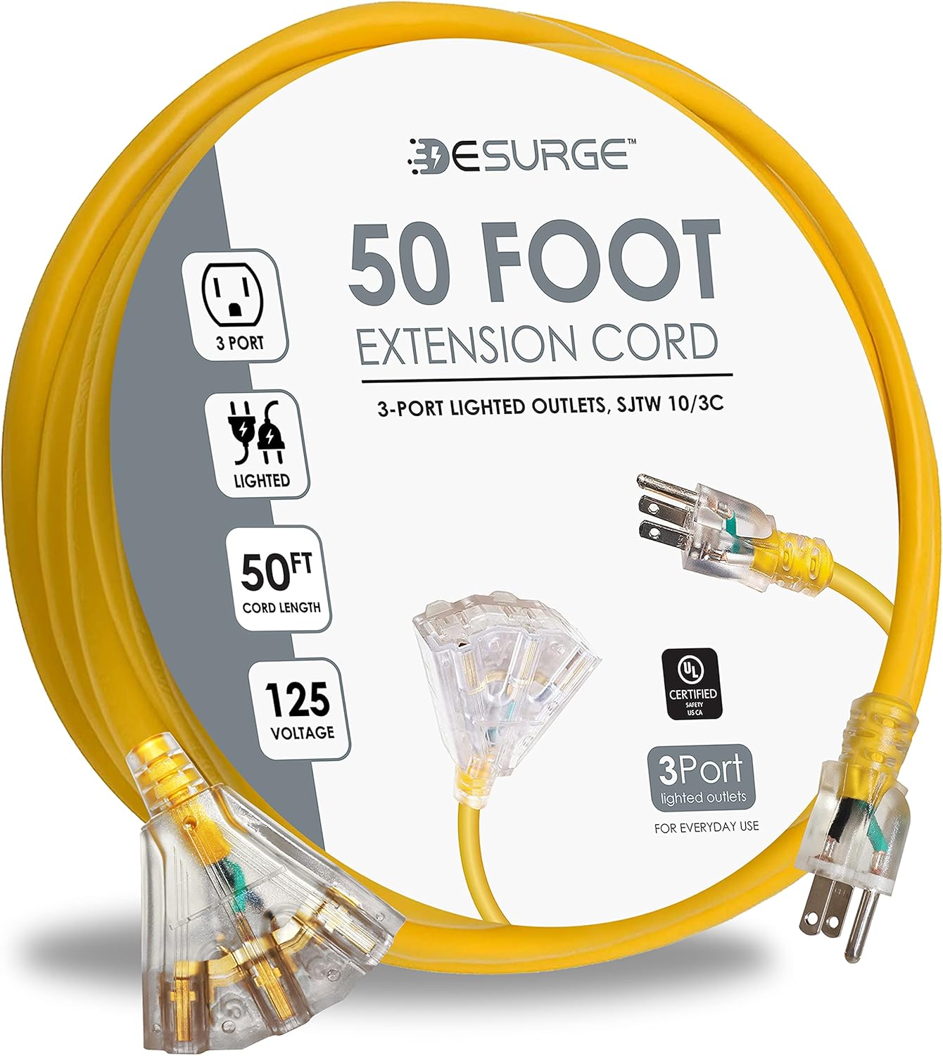 Black Friday - 80% OFF Outdoor Heavy Duty 10/3 SJTW Extension Cord - 50 Ft | 3 Lighted Outlets, 15A, 125V, 60Hz, 1825W, 10AWG - UL Listed Get Popular Offer Outdoor Heavy Duty 10/3 SJTW Extension Cord - 50 Ft | 3 Lighted Outlets, 15A, 125V, 60Hz, 1825W, 10AWG - UL Listed