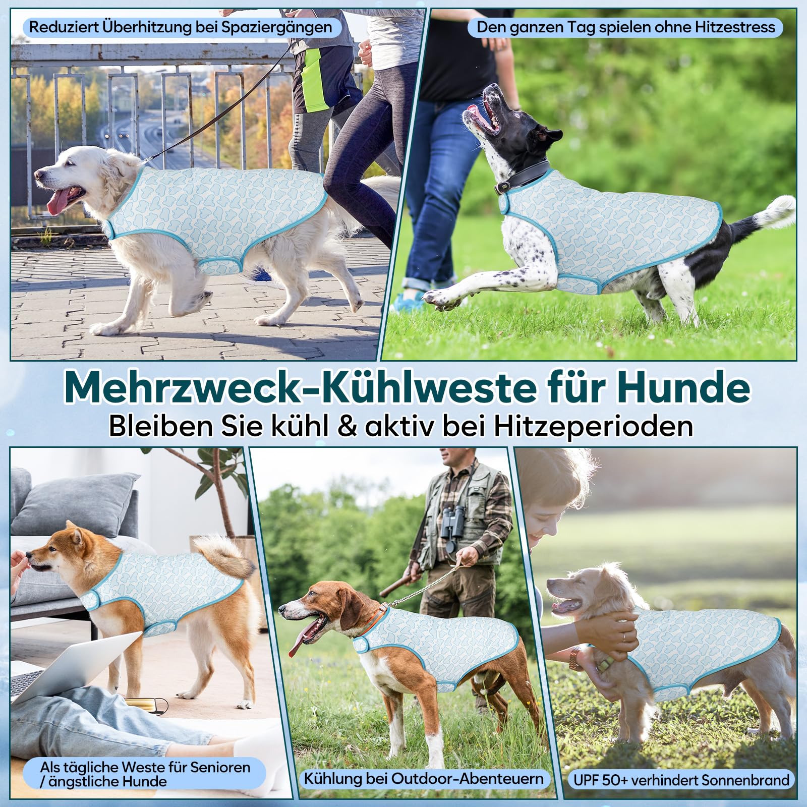 Gilet rinfrescante per cani – Leggero, protezione UV, regolabile, riutilizzabile, raffreddamento evaporativo, reversibile. Ideale per escursioni, corsa, viaggi, giochi.