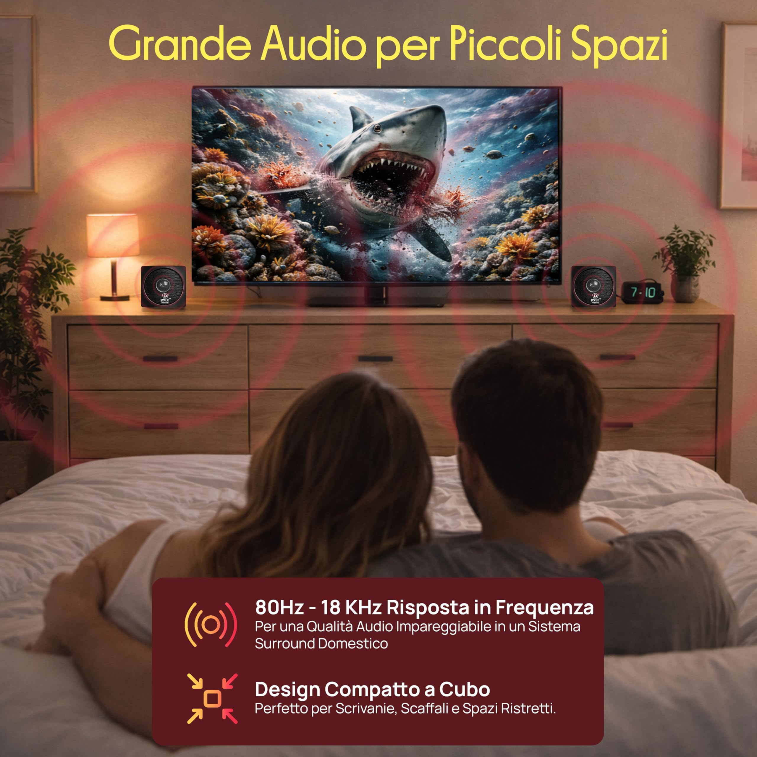 Pyle Altoparlanti da Scaffale Mini Cubo 10 Centimetri, Driver in Carta, Speaker 200 Watt, Impedenza 8 Ohm, Schermatura Video, Casse Audio per Home Theater, 1 Coppia
