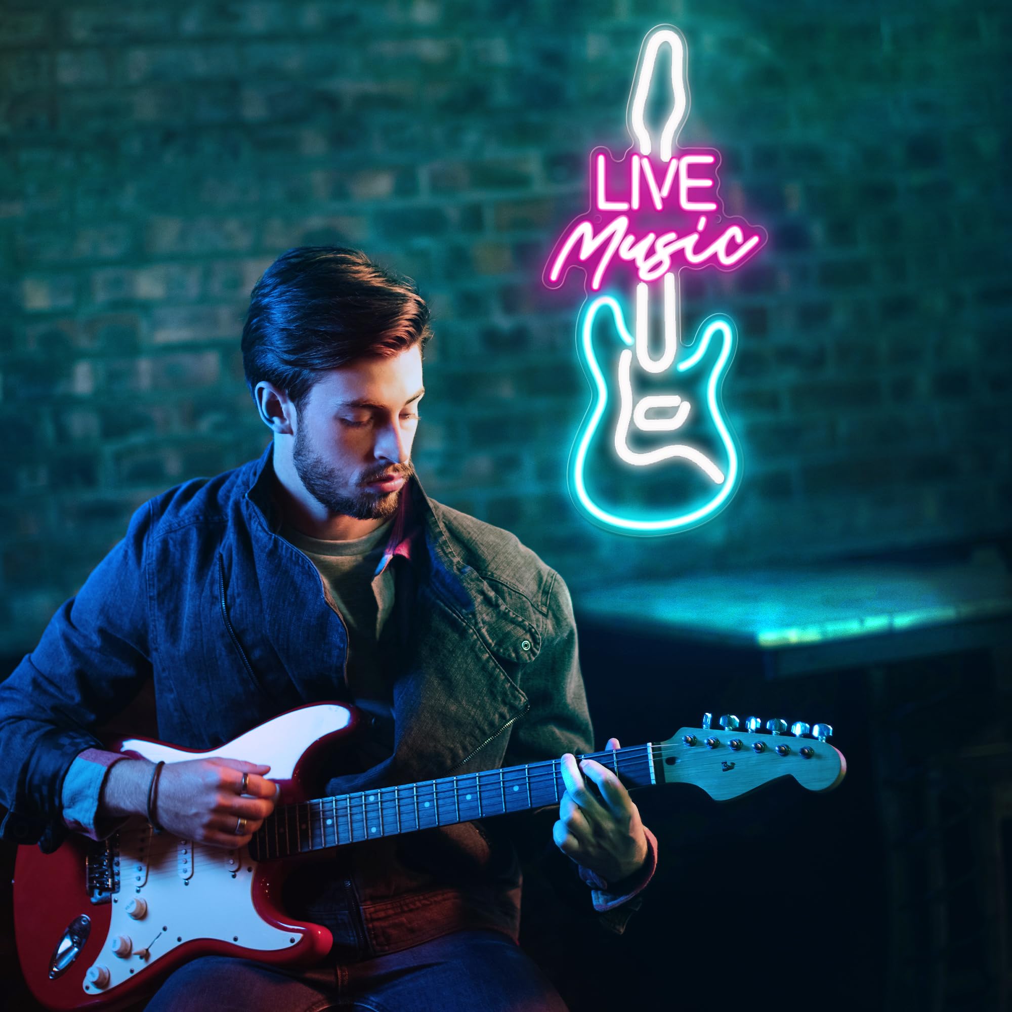 Kavaas Insegna al neon con musica dal vivo per decorazione da parete, a forma di chitarra a LED, per studi musicali, bar, camera da letto, feste, grotta degli uomini, ottimo regalo per gli