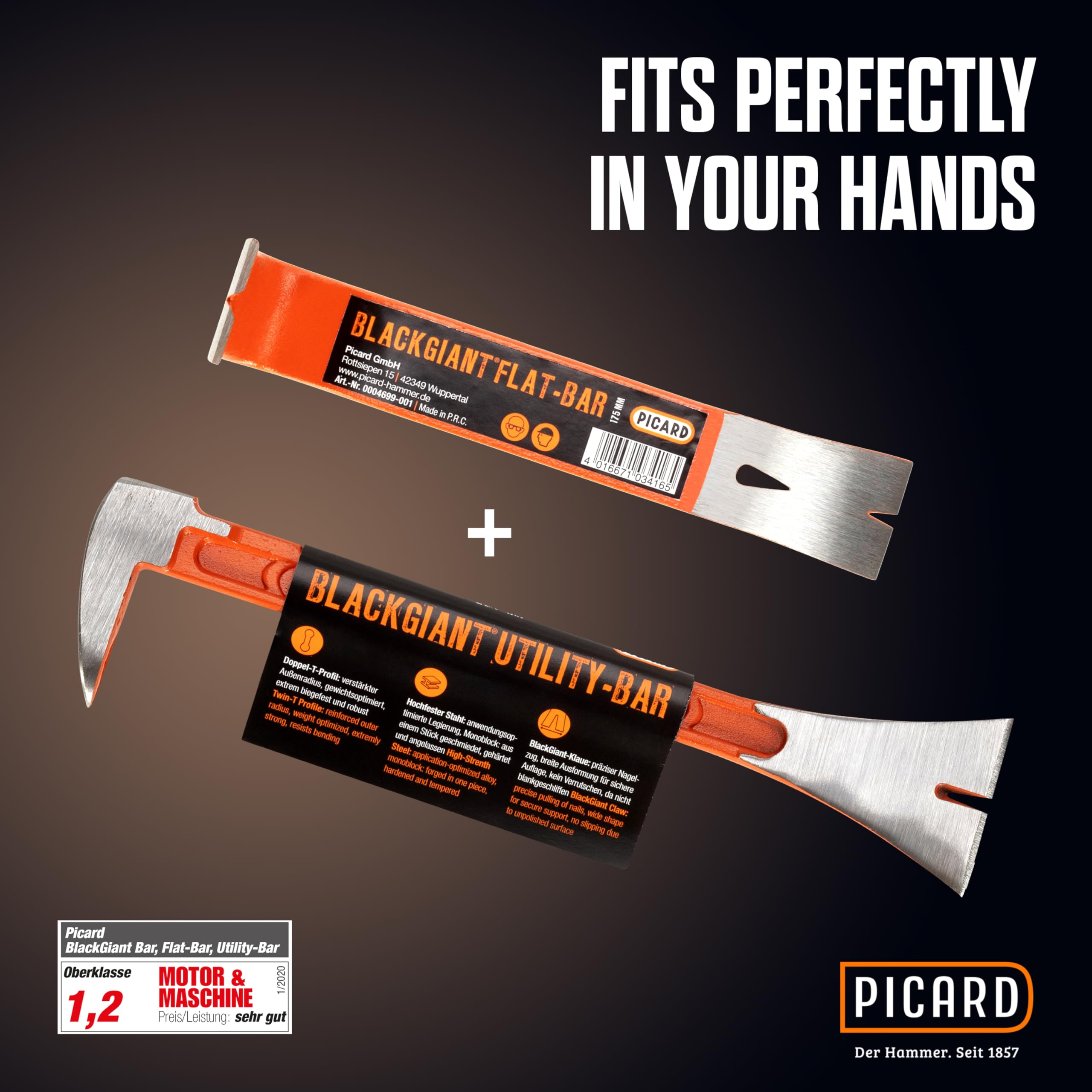 PICARD Palanca para Clavos BlackGiant® Twin Set 46X/46Y | Pata de Cabra Profesional | Palanca Forjada de Una Sola Pieza | Dos Tamaños para Uso Versátil | Alta Estabilidad Bajo Cargas Elevadas