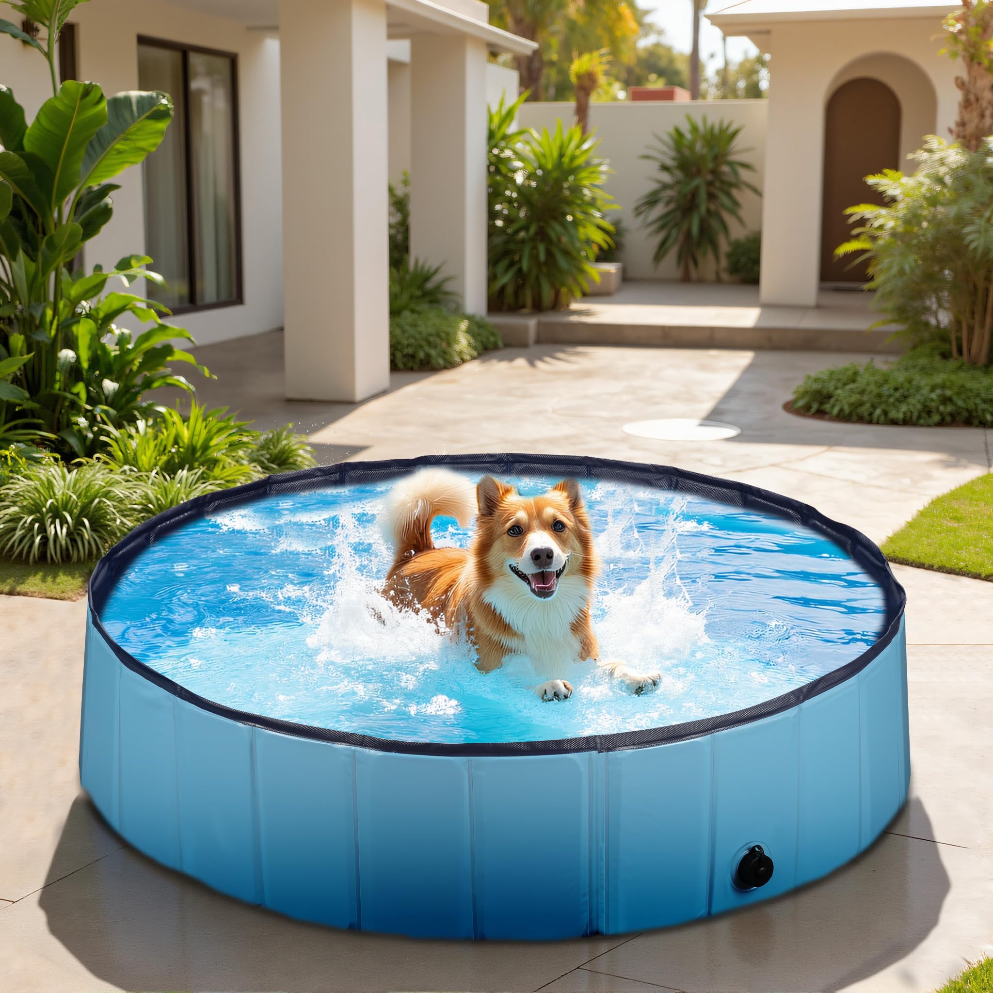 Fudajo Piscina per cani 120 x 30 cm, antiscivolo, piscina pieghevole per cani in PVC, portatile, con bordi rinforzati