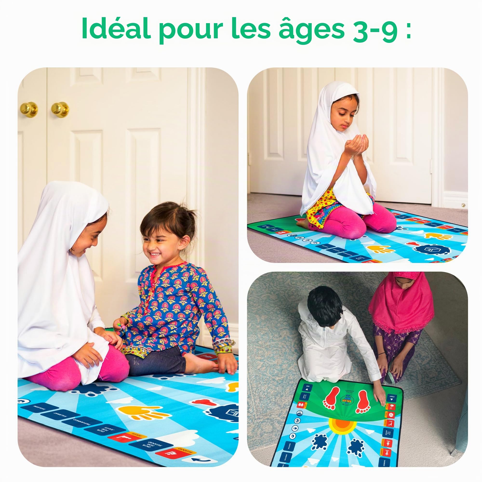 My Salah Mat Tapis de prière interactif Intelligent pour Apprendre la Salah, la sourate, Le wudu et Le duas – Tapis de prière Islamique avec 10 Langues, Traduction de Salah, 25 Touches tactiles et