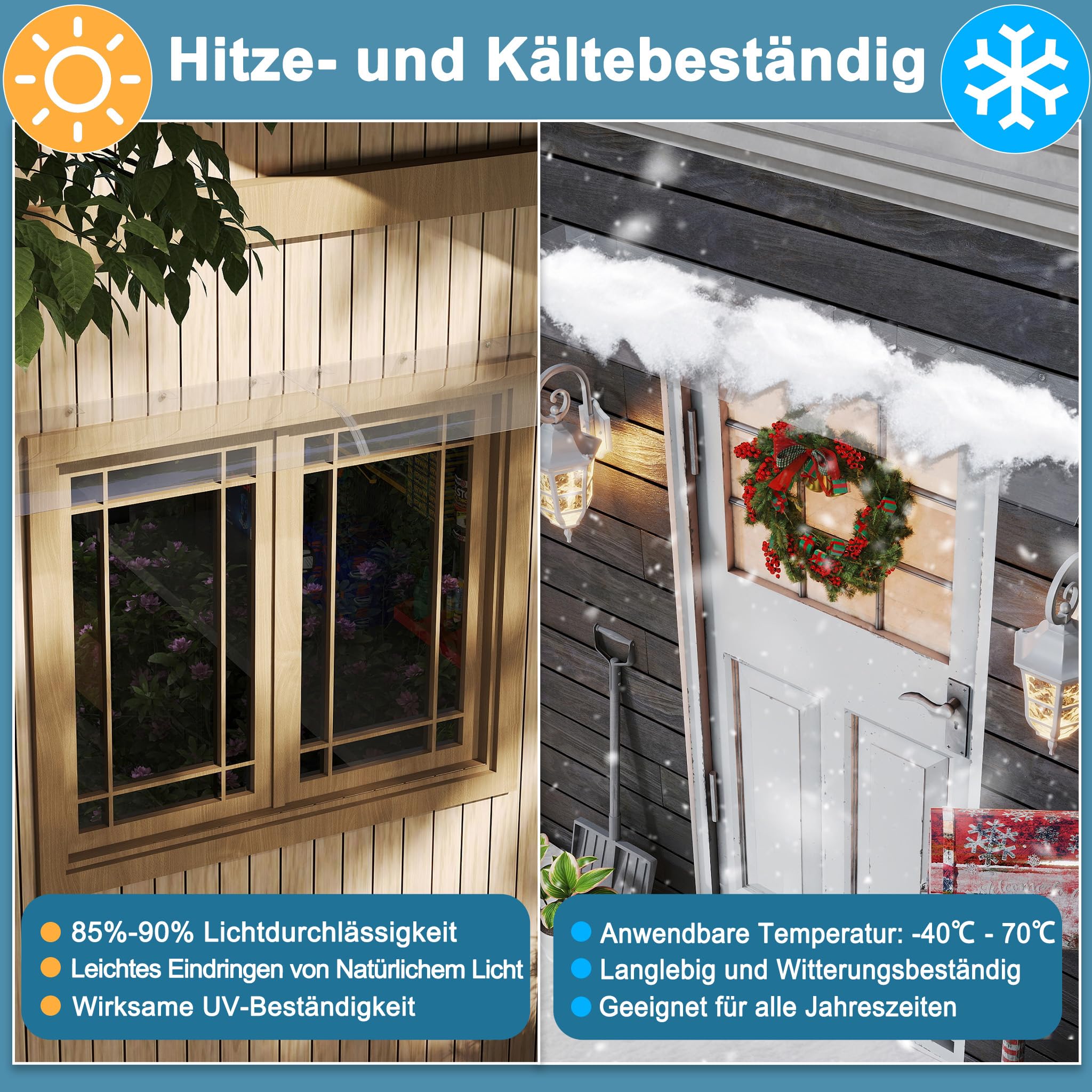 Froadp Marquesina para puerta de casa, 50 x 80 cm, techo de puerta de PET transparente, 3,5 mm de grosor, protección contra la lluvia y protección UV, para puerta, ventana, balcón, garaje, terraza