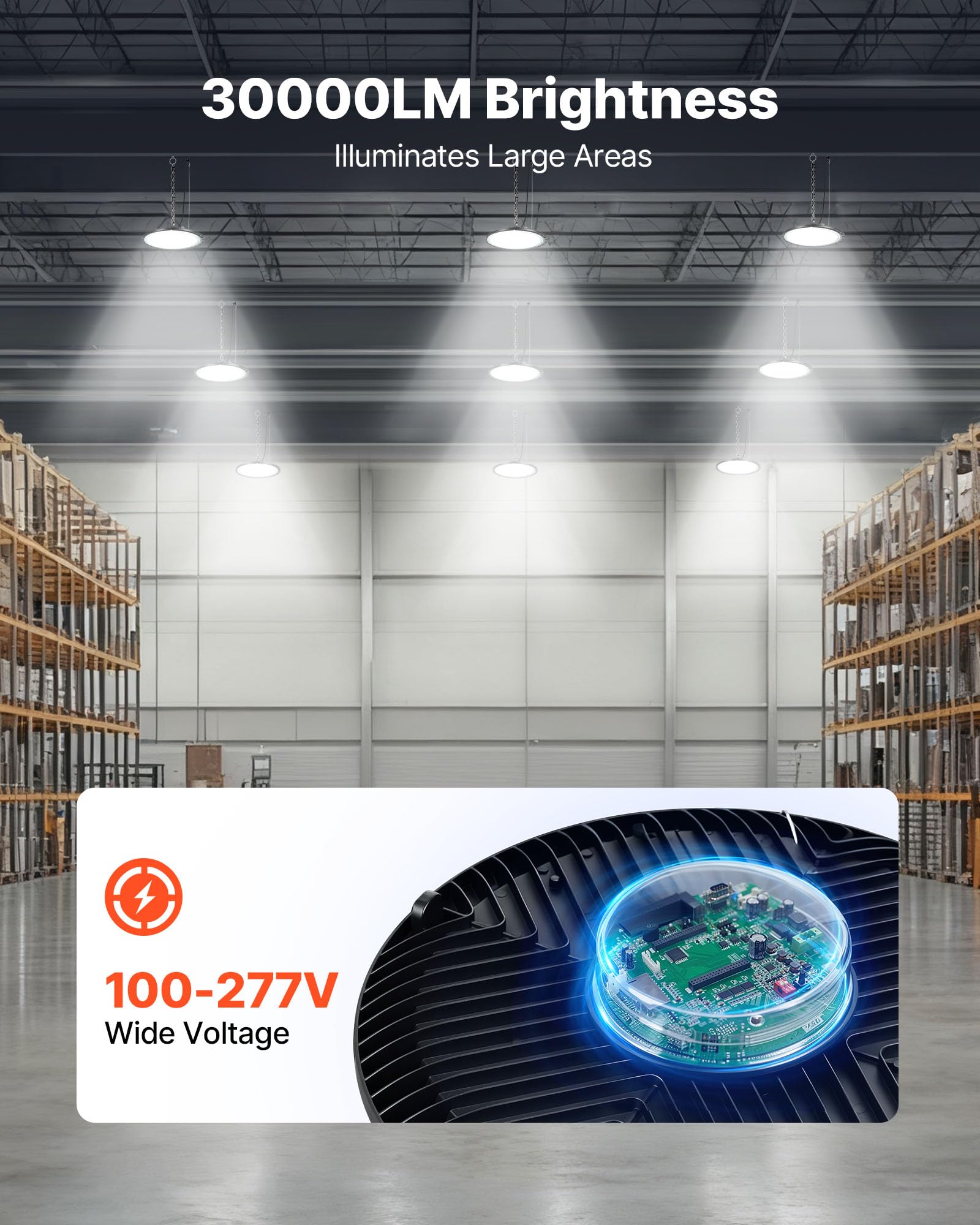 VEVOR Luminaire Haute Baie Lot de 10 Éclairage Industriel LED 5000 K 200 W 30000 lm Étanchéité IP65 Tension 100-277 V Lampe Industrielle Suspension pour Entrepôts Ateliers Usines Salles de Sport, Noir