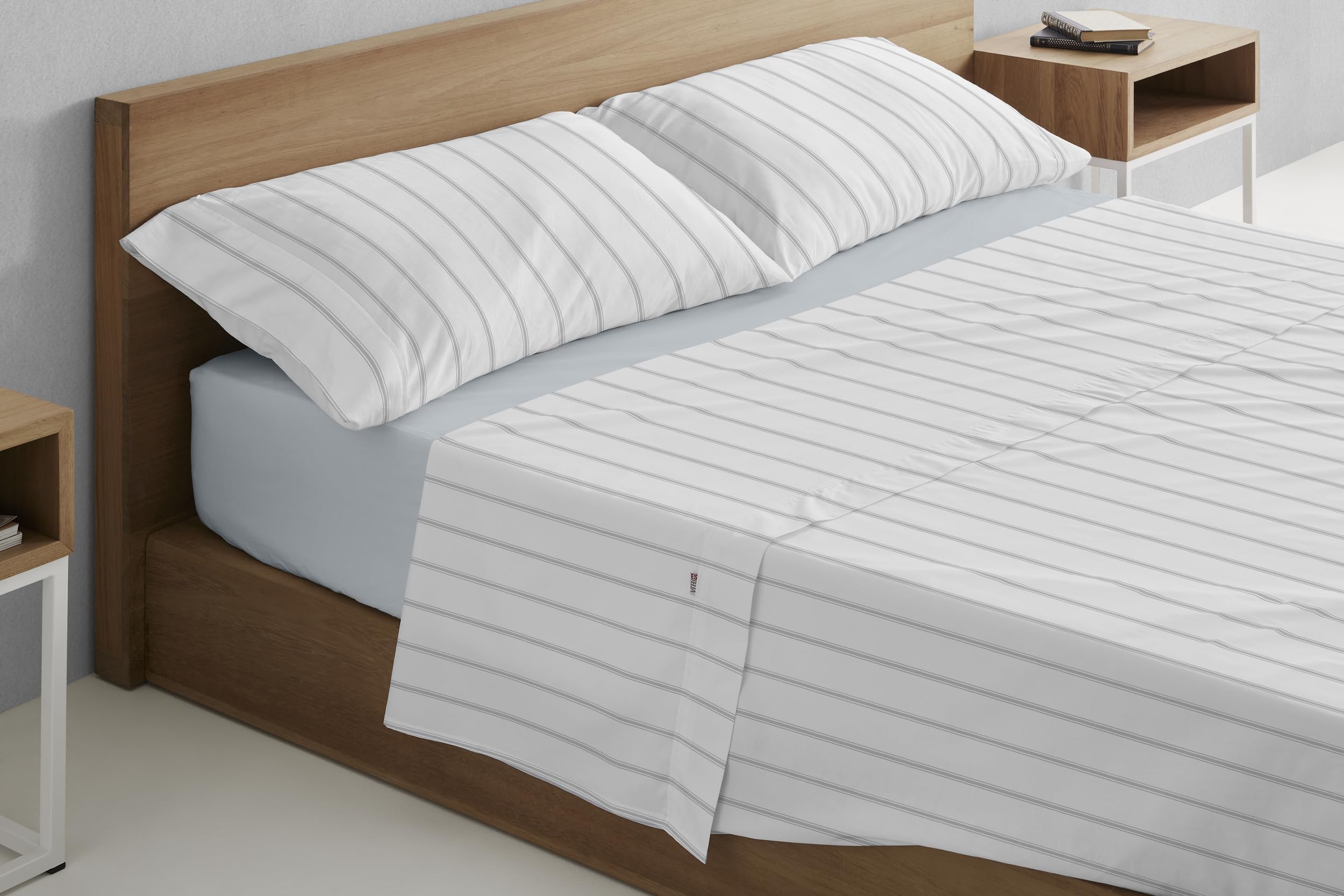 Juego de sábanas de algodón Rita color perla. Cama de 135/140 cm. 3 piezas