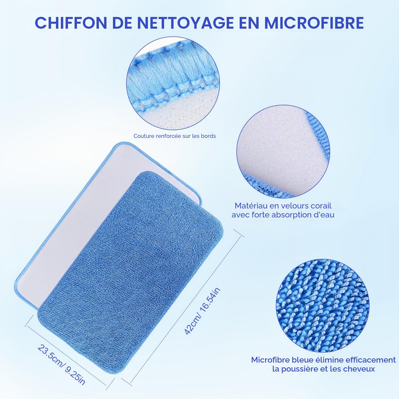 Lot de 8 serpillères en microfibre MR-SIGA - Recharges de nettoyage durables - Utilisation double face - Réutilisables et lavables