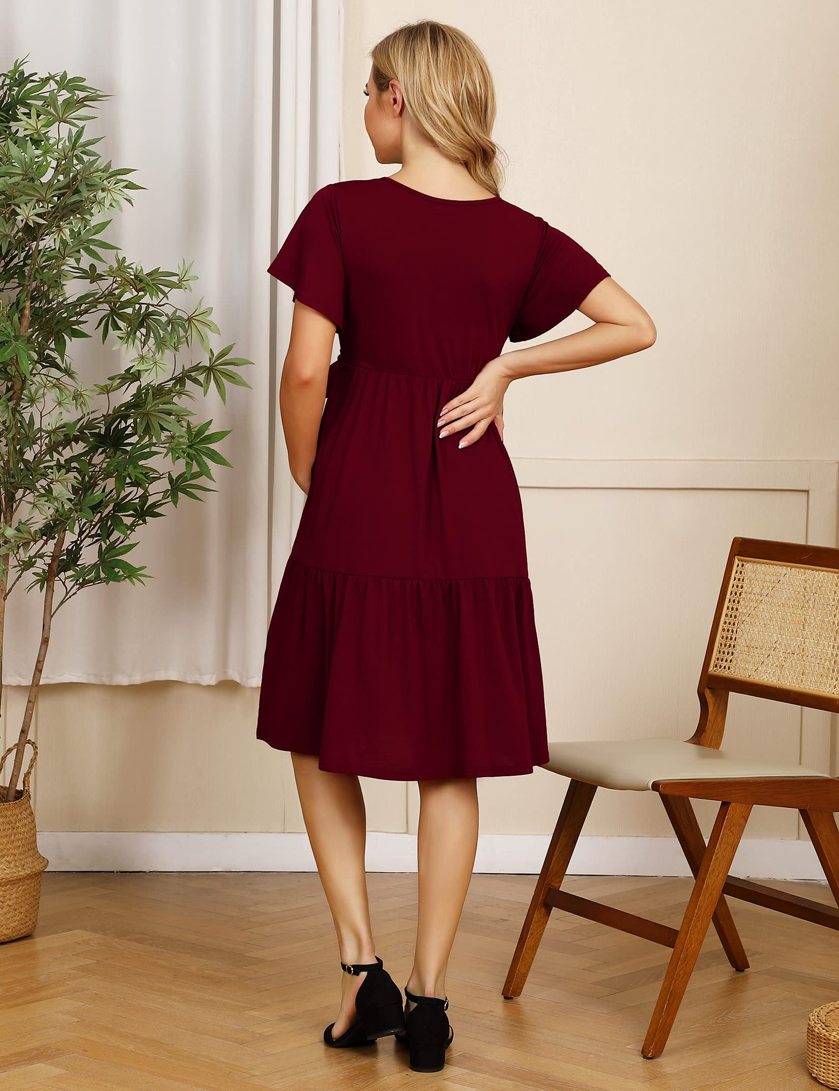 KOJOOIN Damen Umstandskleid V-Ausschnitt Stillkleid Casual Schwangerschafts Kleider mit Rüsche(Verpackung MEHRWEG)