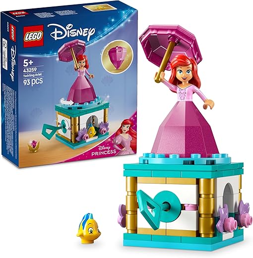 LEGO | Disney Princess Ariel Ballerina Rotating Toy - Mini Little Mermaid Doll and Flounder Fish Figure - Diamond and Key Accessory - Gift for 5+ Years Old Girls 43259