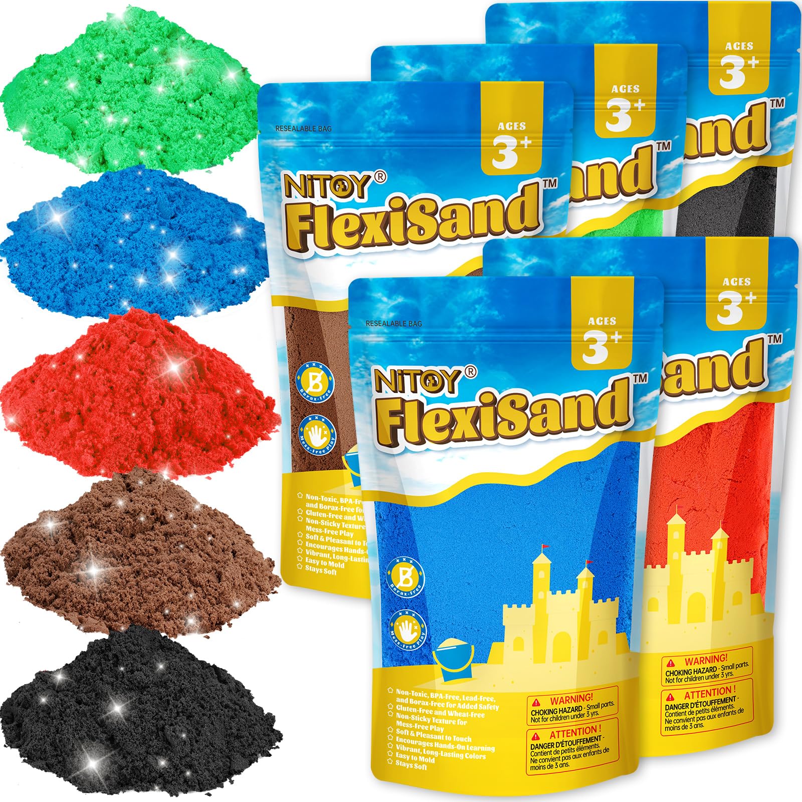 NiToy Play Sand,FlexiSand 5 kg formbarer, selbsthaftender Spielsand – Trocknet nie aus, Spaß für Kinder ab 3 Jahren, Großpackung Nachfüllsand für sensorische Sandkastenspiele(Neutralfarben)