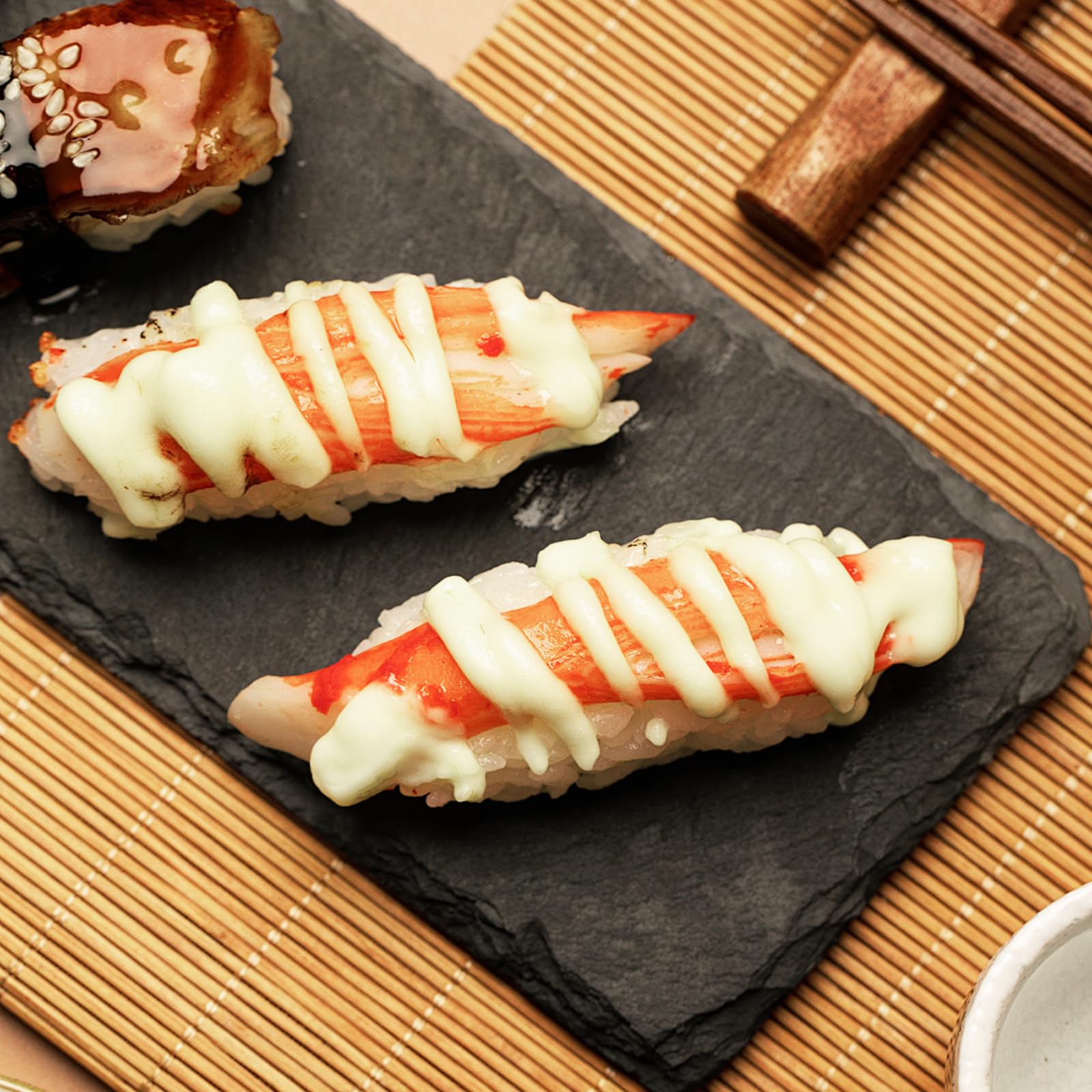 ZC2405172812 - 6 alfombrillas de bambú para hacer sushi de 9.5 x 9.5 pulgadas, antiadherentes, rodillo de sushi para cocina y fiesta en el hogar, ZC2405172812 6