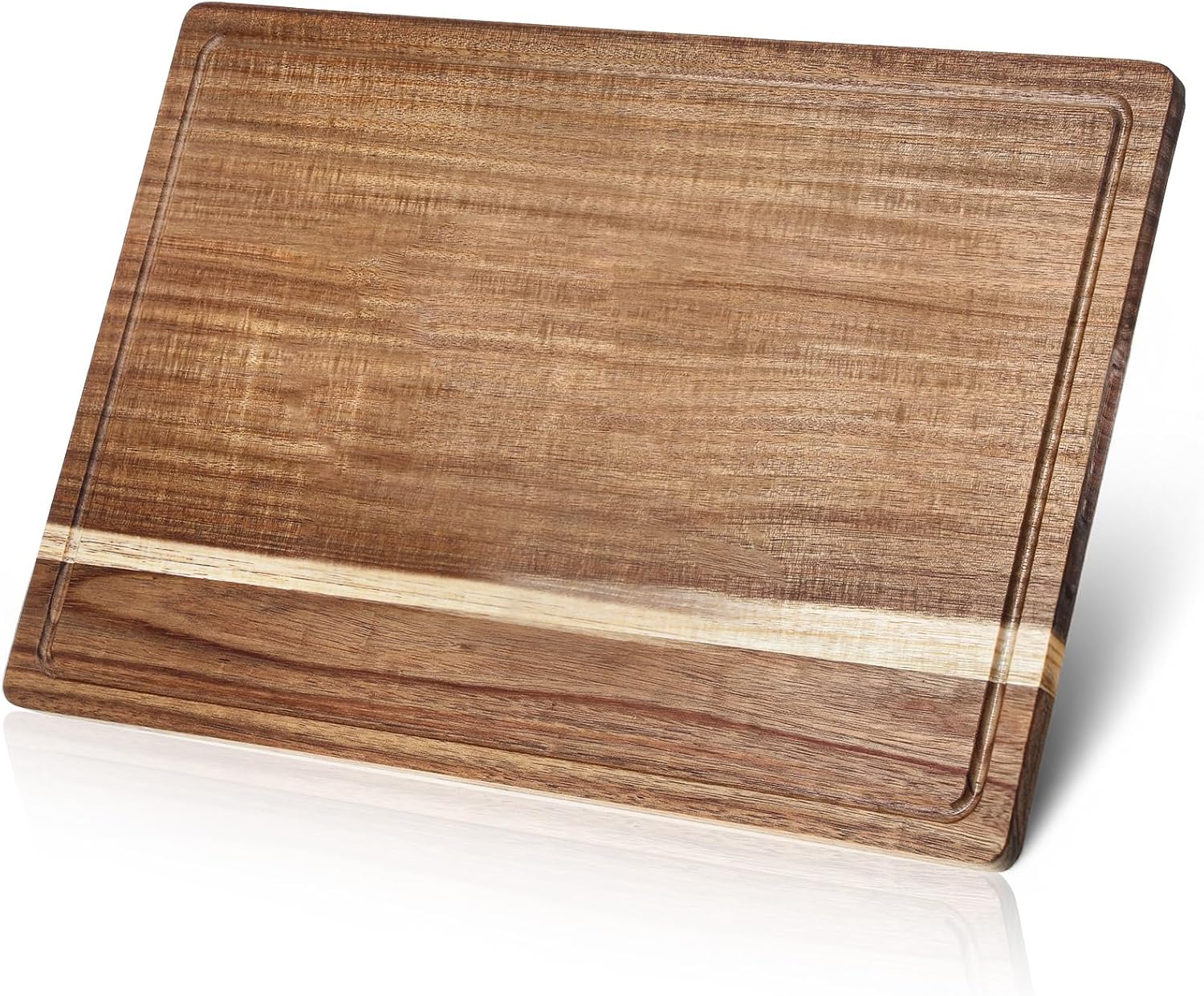 17.3x11.8 Inch Acacia Wood Cutting Boards for Kitchen, Reversible Wooden Chopping Board Large Wooden Charcuterie Board with Deep Juice Grooves & Non-Slip Handle for Meat Turkey Fruit and Cheese