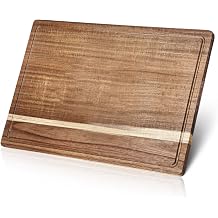 17x12 Inch Acacia Wood Cutting Boards for Kitchen, Reversible Wooden Chopping Board Large Wooden Charcuterie Board with Deep Juice Grooves & Non-Slip Handle for Meat Turkey Fruit and Cheese
