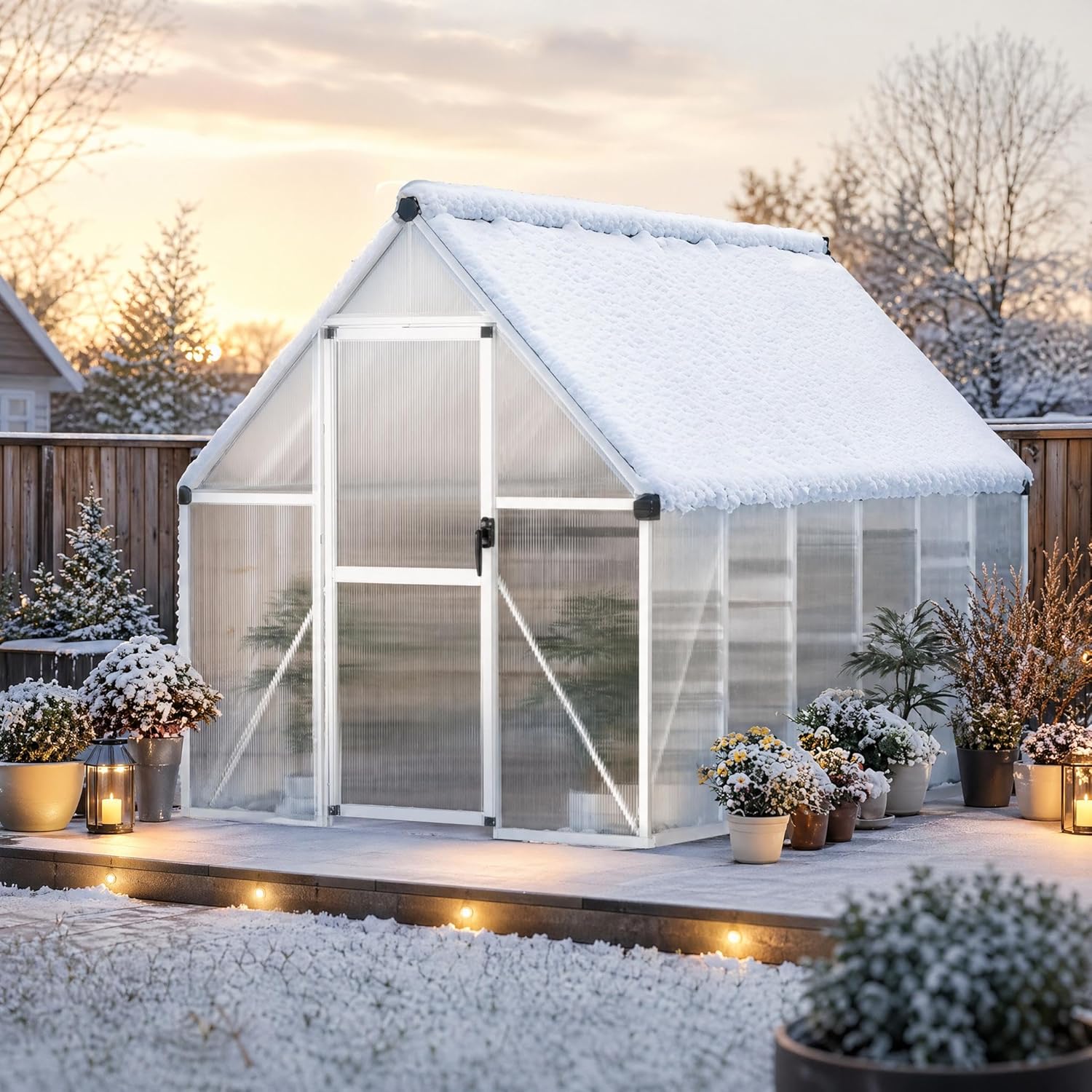 CABIHOME 8x12 FT Outdoor Greenhouse, Polycarbonate Greenhouse with Roof Vent and Ground Nails, Aluminum Large Walk-in Green House w/ Lockable Push Door for Outdoor Garden (Green, 8x12 FT)